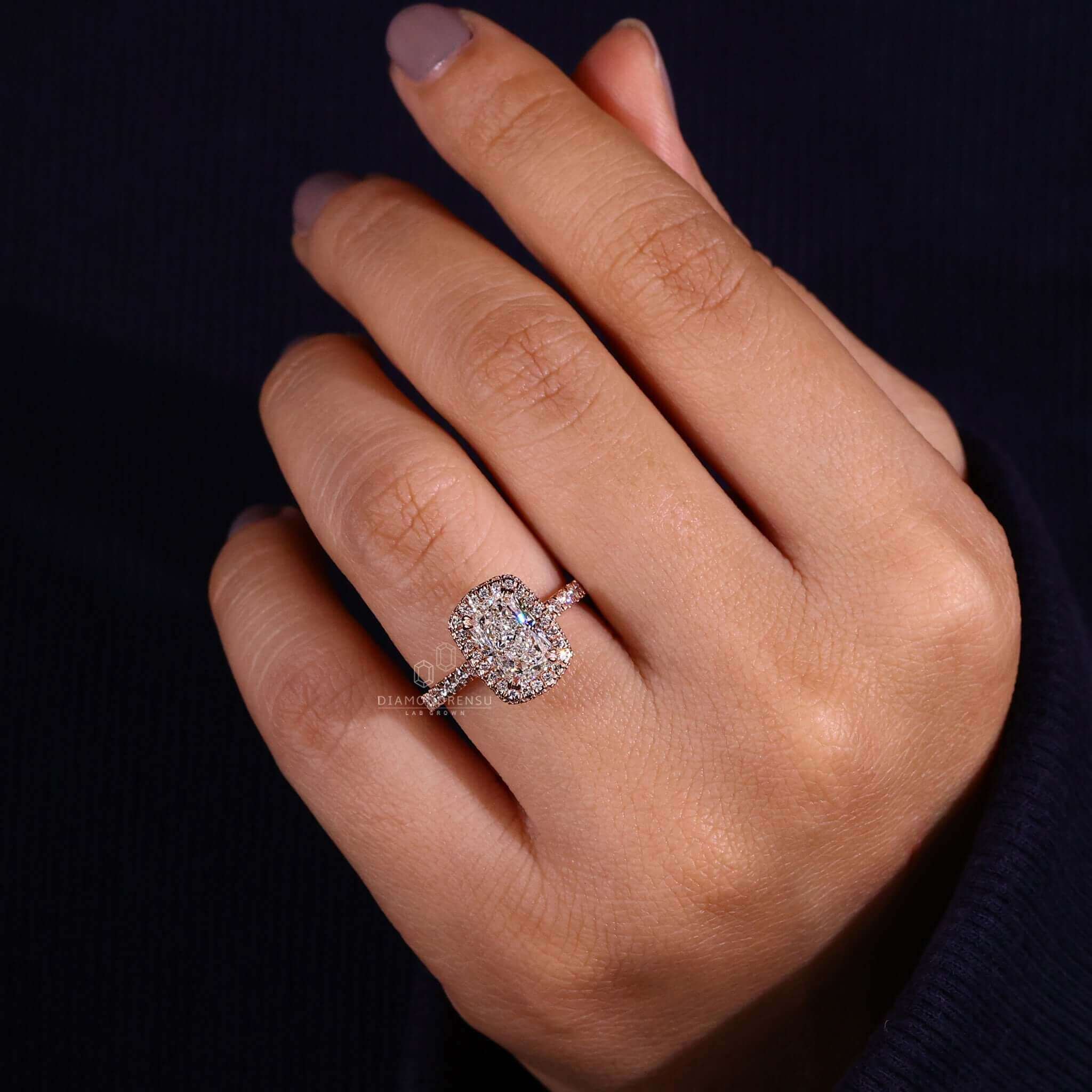 Halo diamond engagement ring with an exquisite handmade touch.