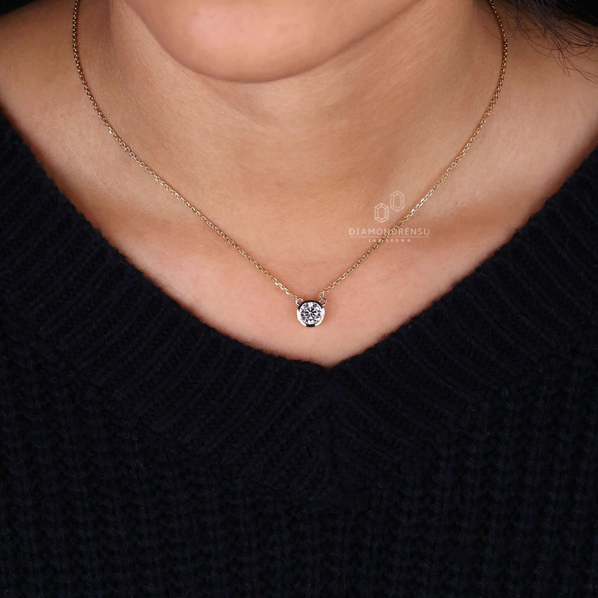 bezel set solitaire diamond necklace