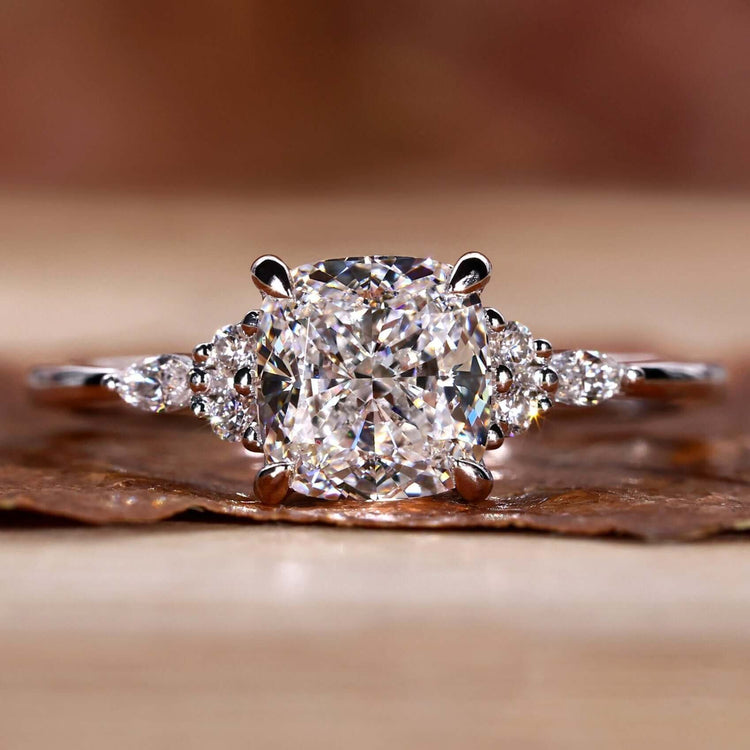 White Gold Diamond Ring with a cushion cut diamond and minimalist design, perfect for elegant proposals.
