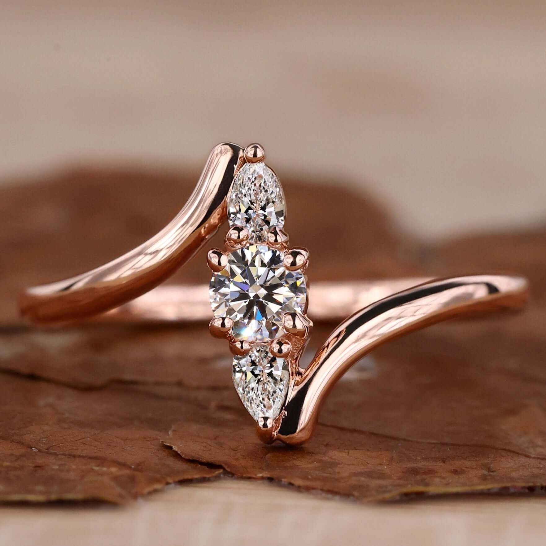 Rose gold diamond ring with a stunning round diamond ring design crafted for elegance.
