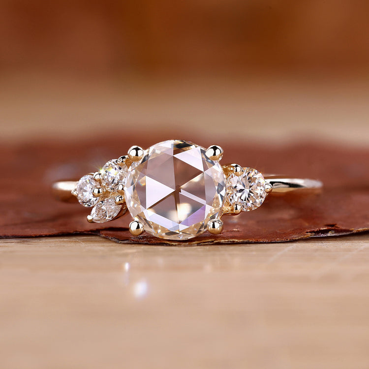 Rose Cut Diamond ring is made using yellow gold ring.
