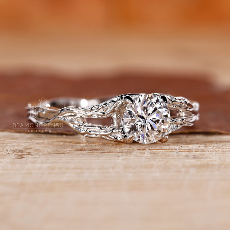 Split shank ring with round diamond ring
