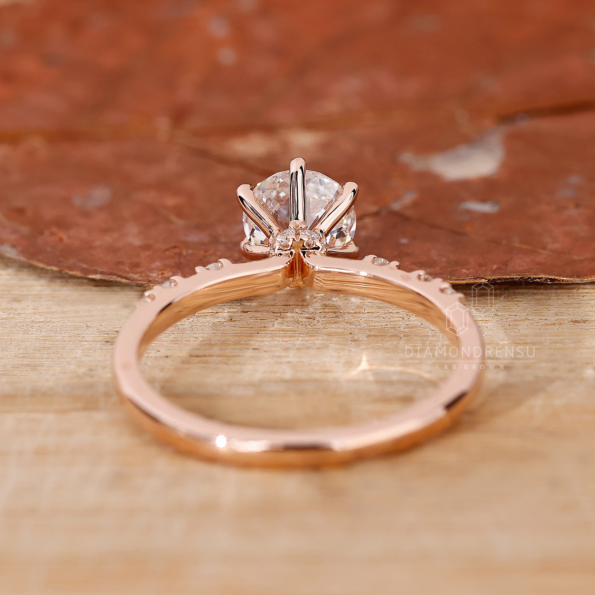 Lab Grown Diamond pave setting ring with a 6 prong jubilee cut diamond.
