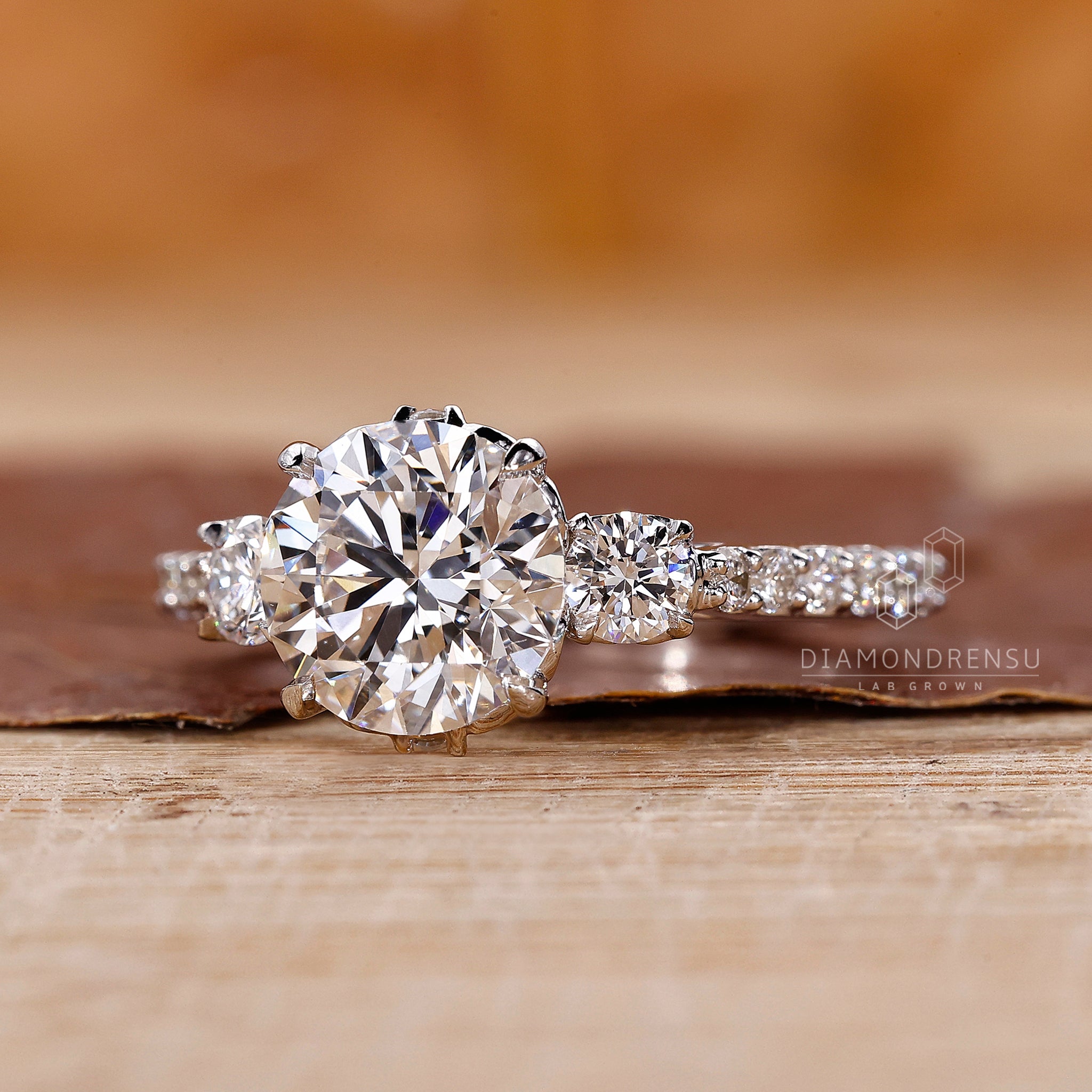 Prong setting ring in pave setting ring style
