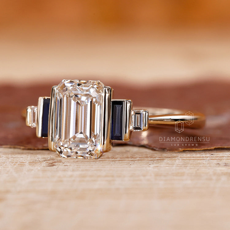 Baguette diamond ring with bezel setting ring
