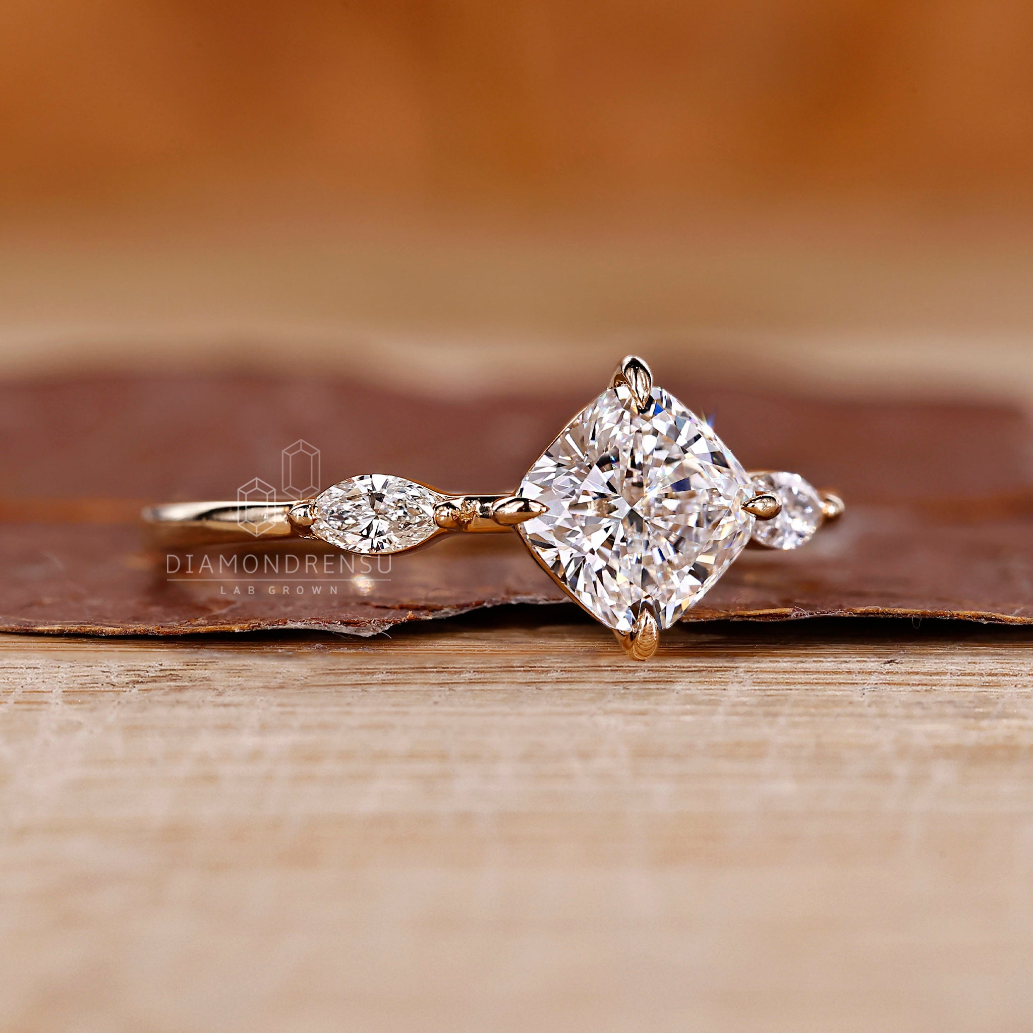 Compass prong setting securing the diamond firmly.
