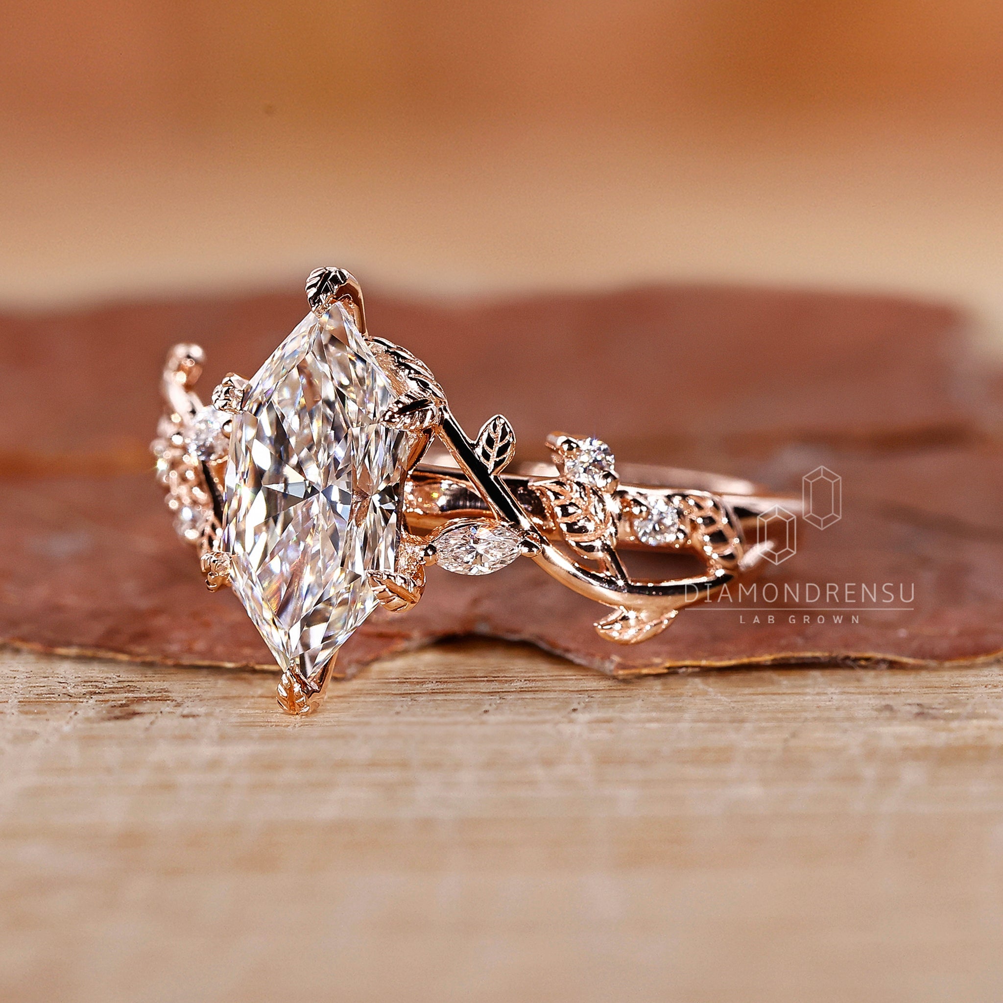 Exquisite Nature Inspired Engagement Ring with Dutch Marquise Diamond