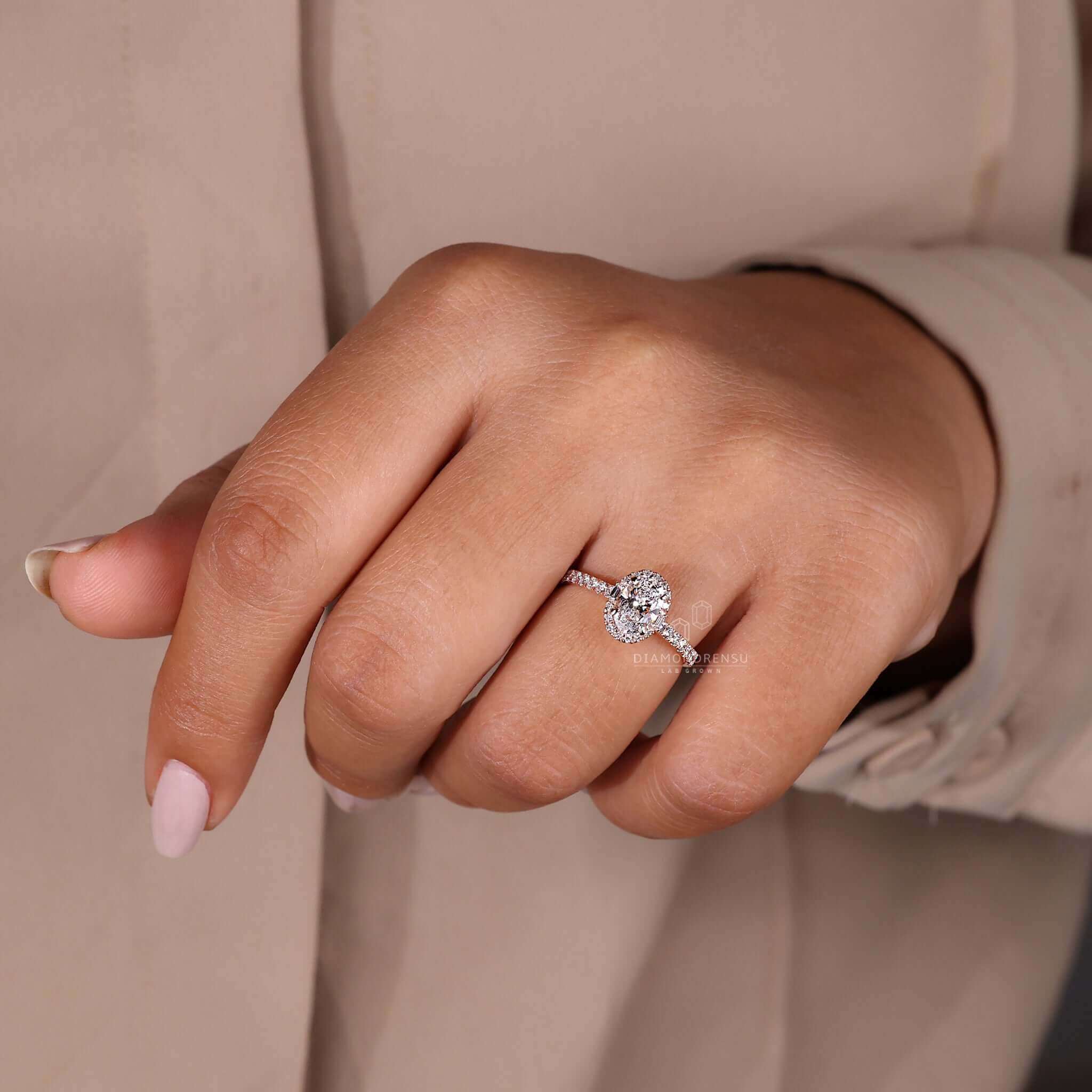 Oval halo ring crafted with precision and sparkling brilliance.