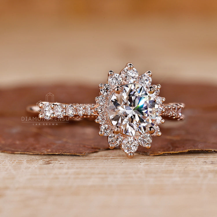 UK engagement ring with lab grown halo diamond.
