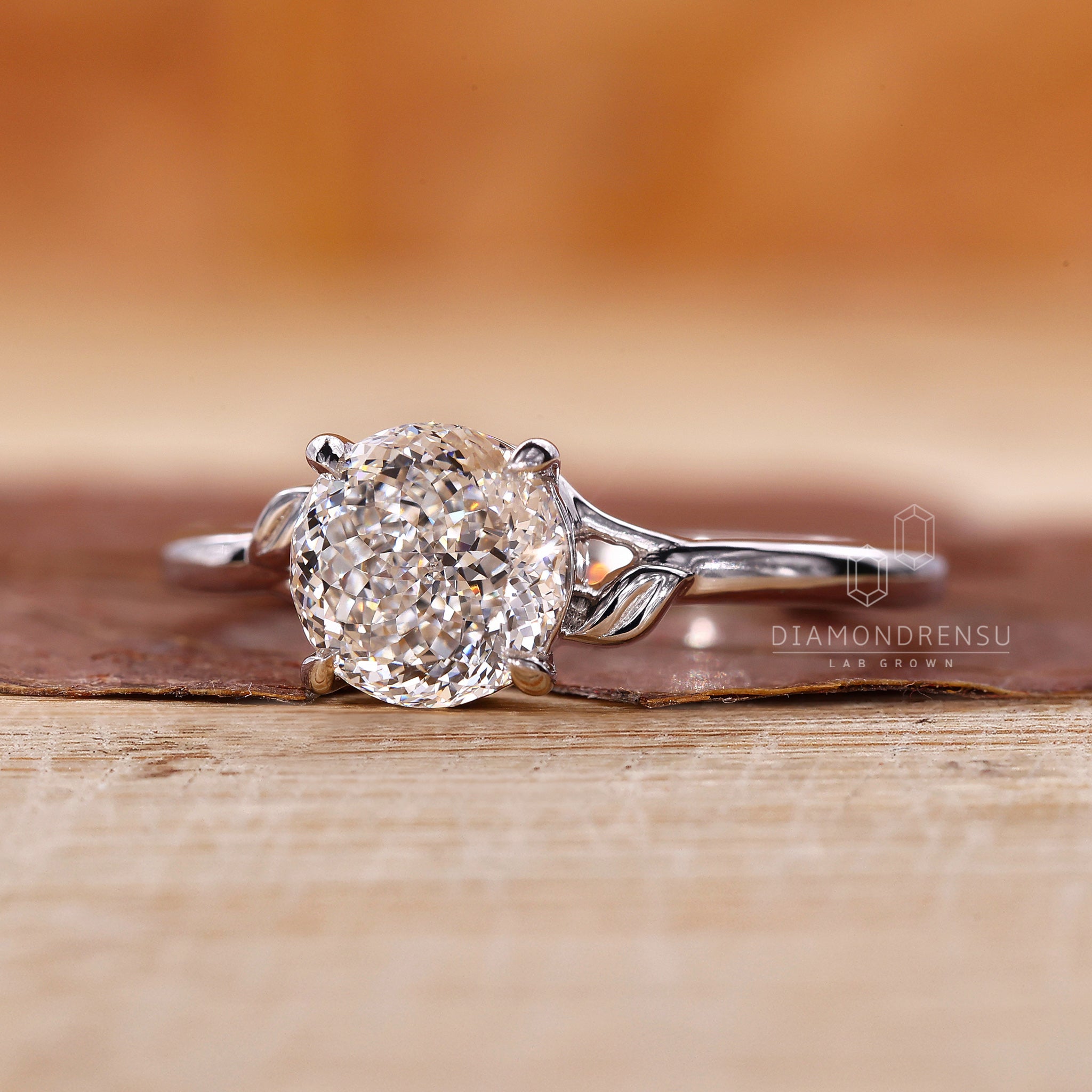 4 prong setting on unique engagement ring.
