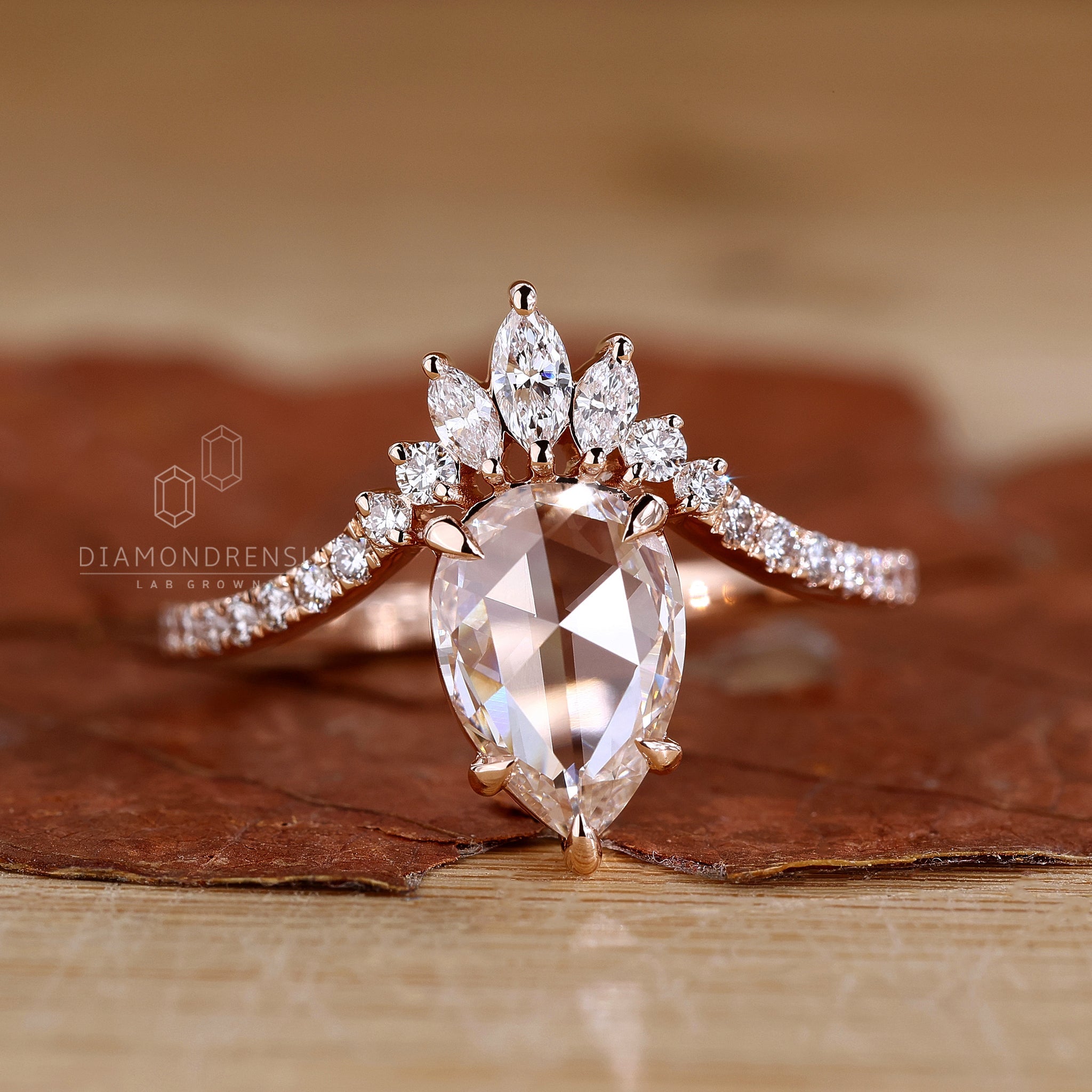 Rose Cut Pear Diamond Ring featuring unique handmade ring craftsmanship.