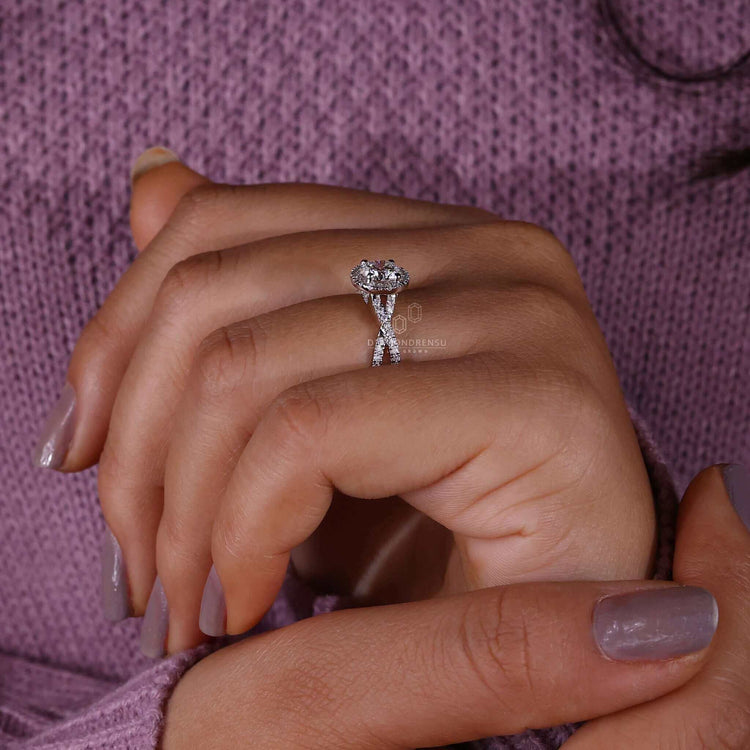 Unique white gold twisted engagement ring with a dazzling Lab Grown Diamond.