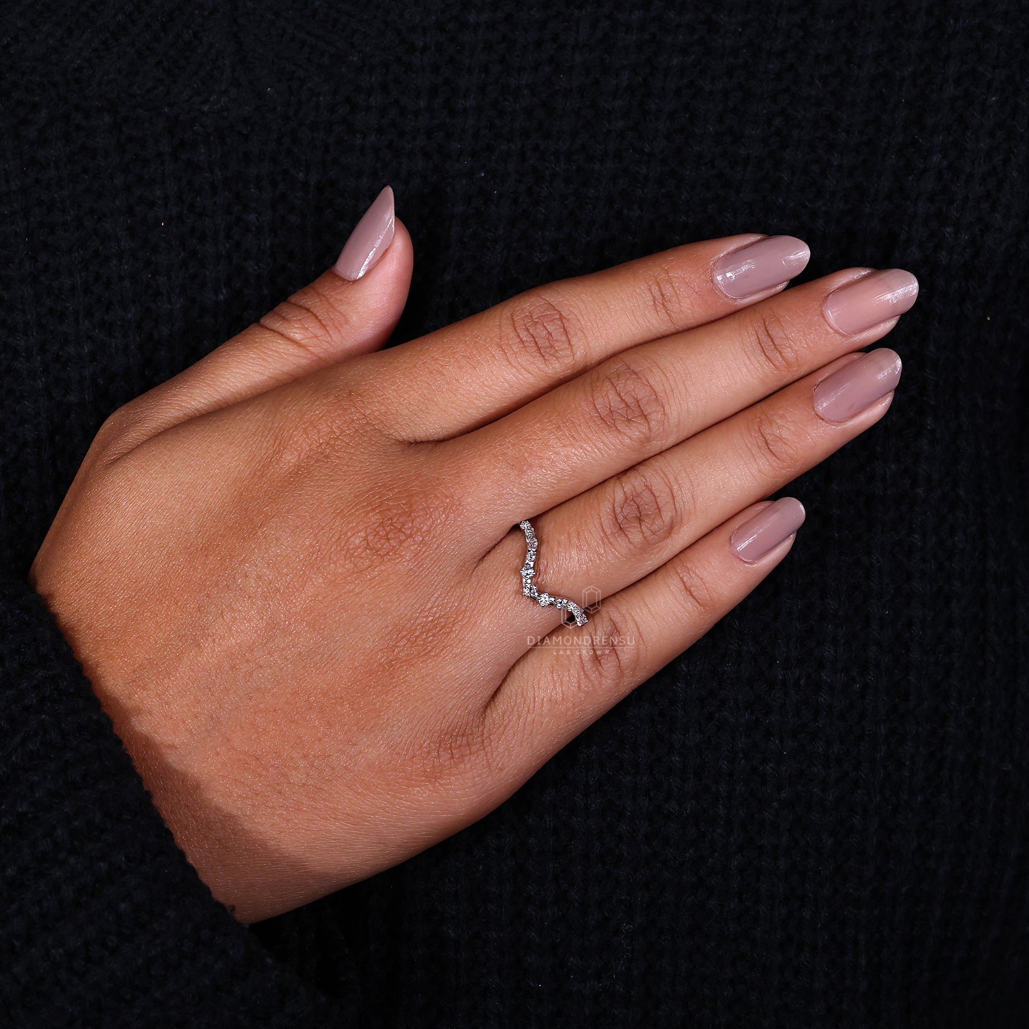 Round diamond half eternity wedding band.
