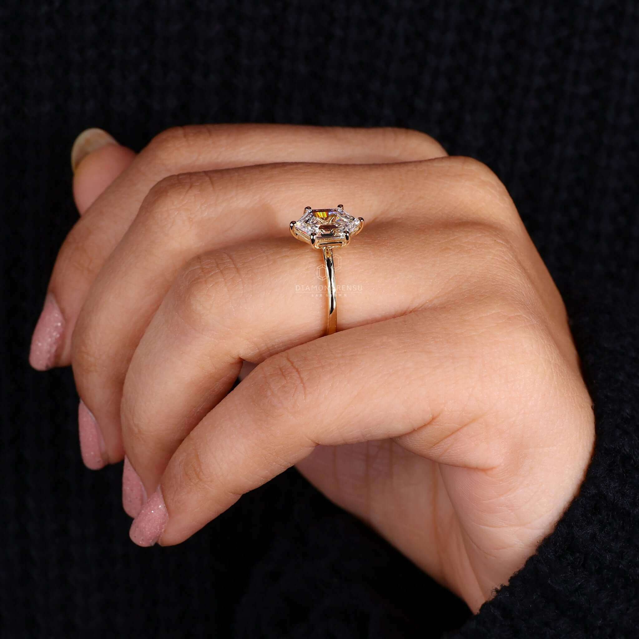 Unique engagement ring with a hexagon gold design, perfect for creating unforgettable memories.