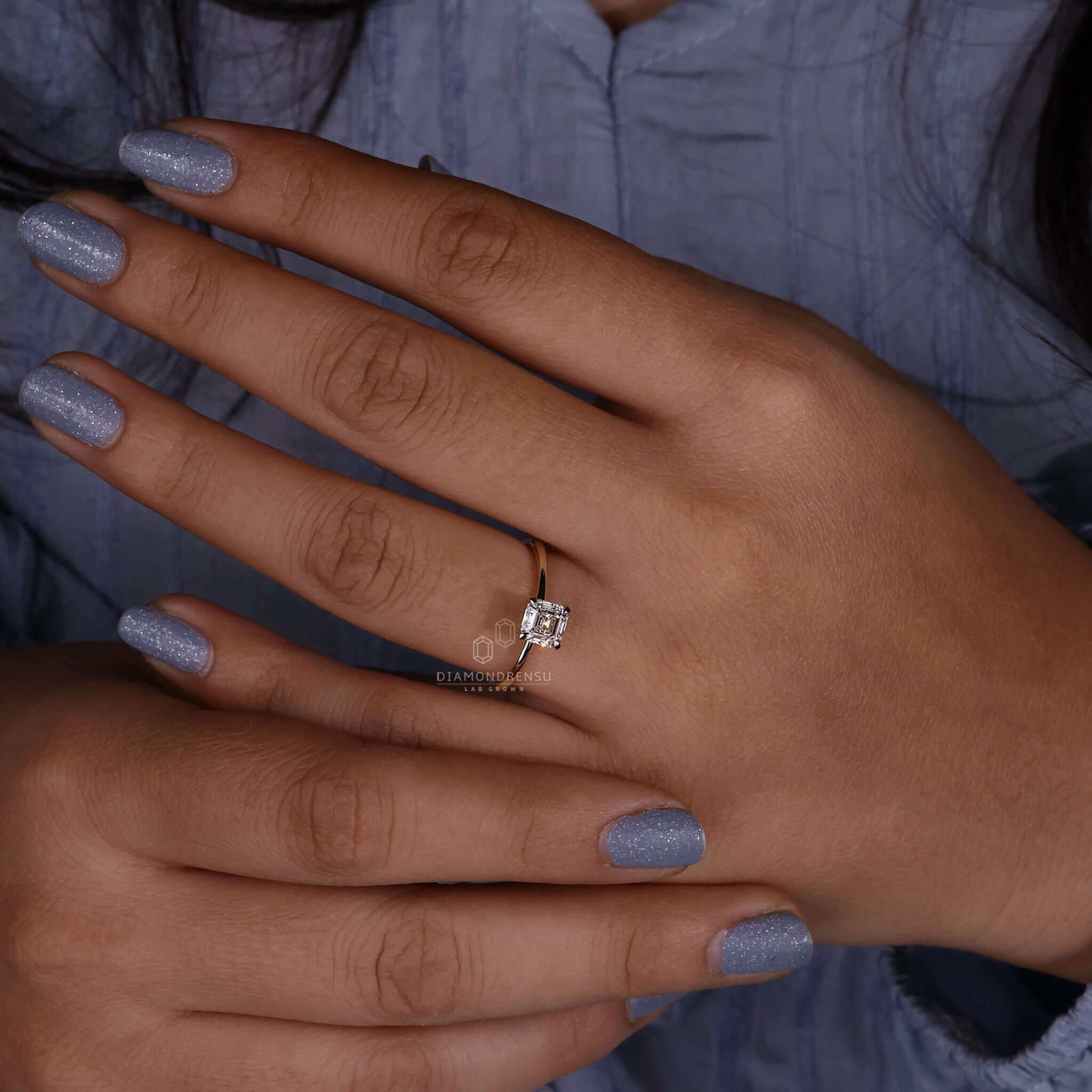 Solitaire Engagement Ring, Asscher Cut Lab Grown Diamond Ring