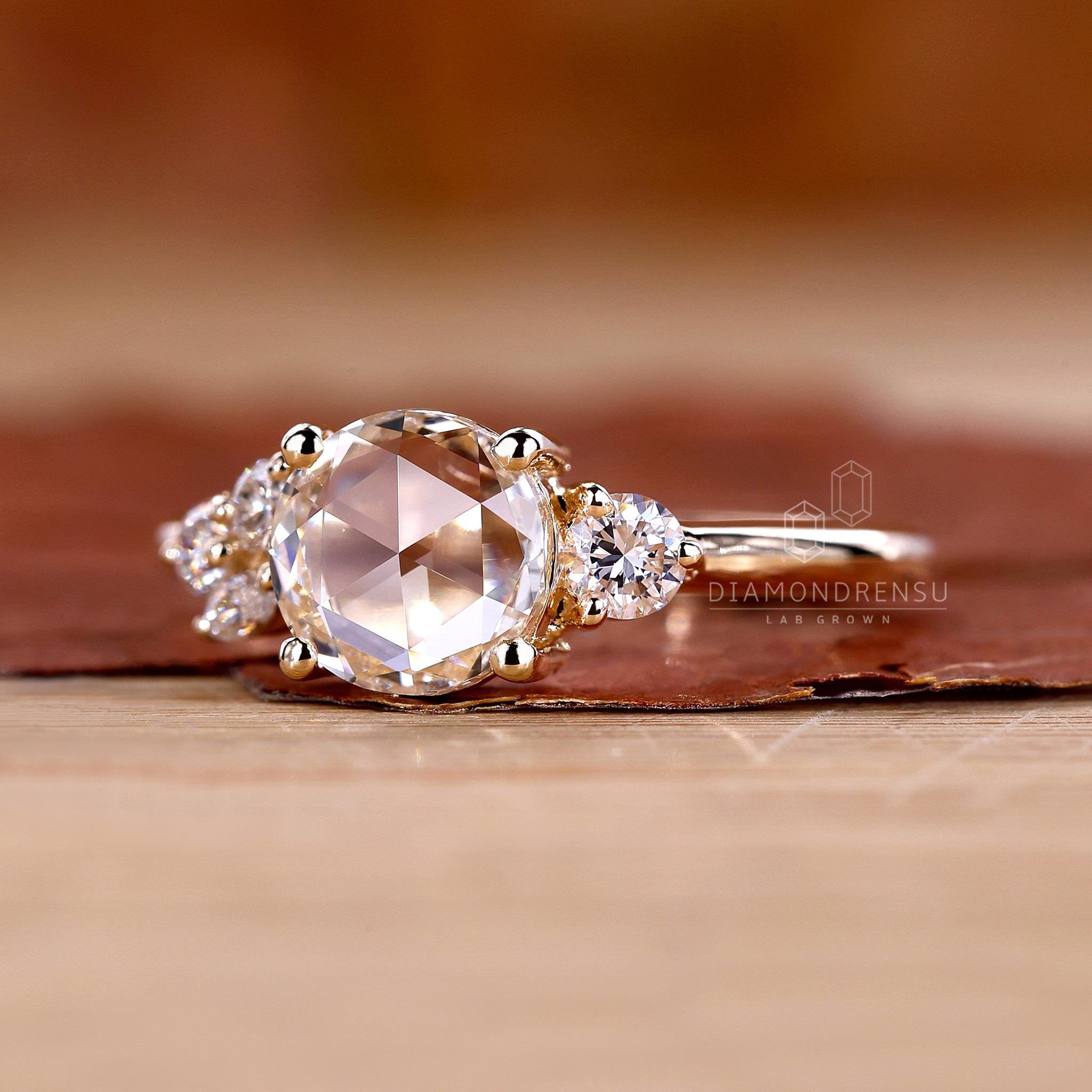 4 prong ring holds the diamond in place with prong setting.
