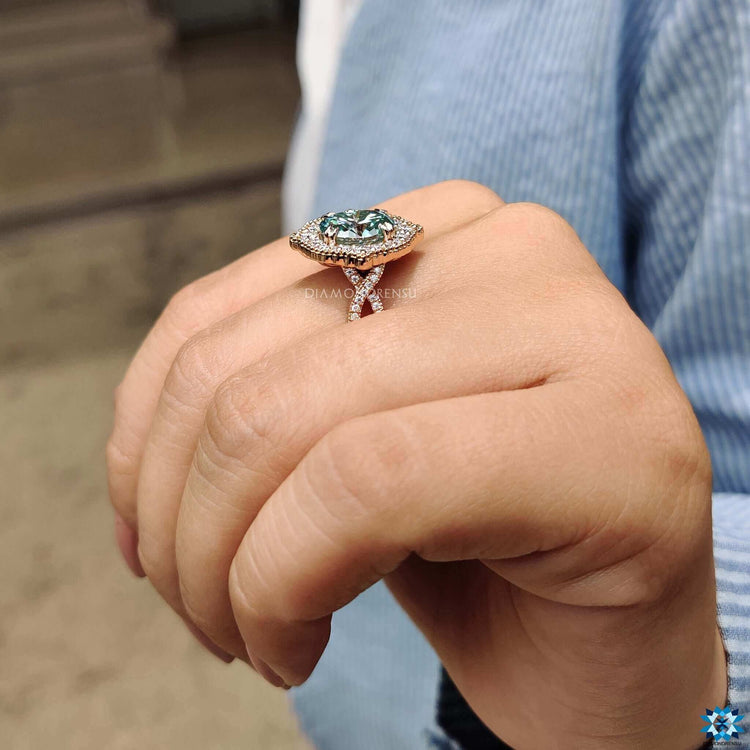 Handmade rose gold moissanite ring.
