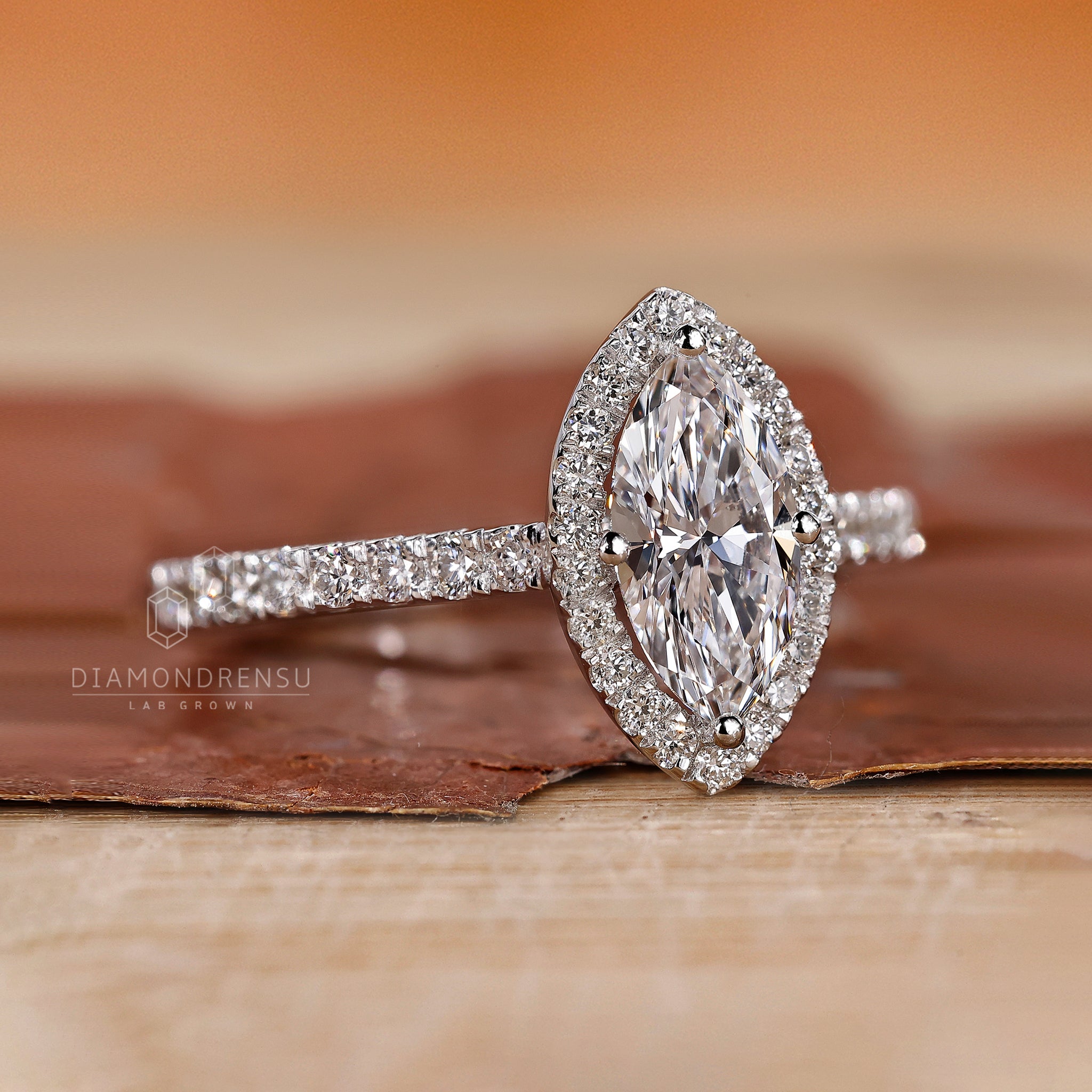 Round cut pave band ring in a 4 prong setting.
