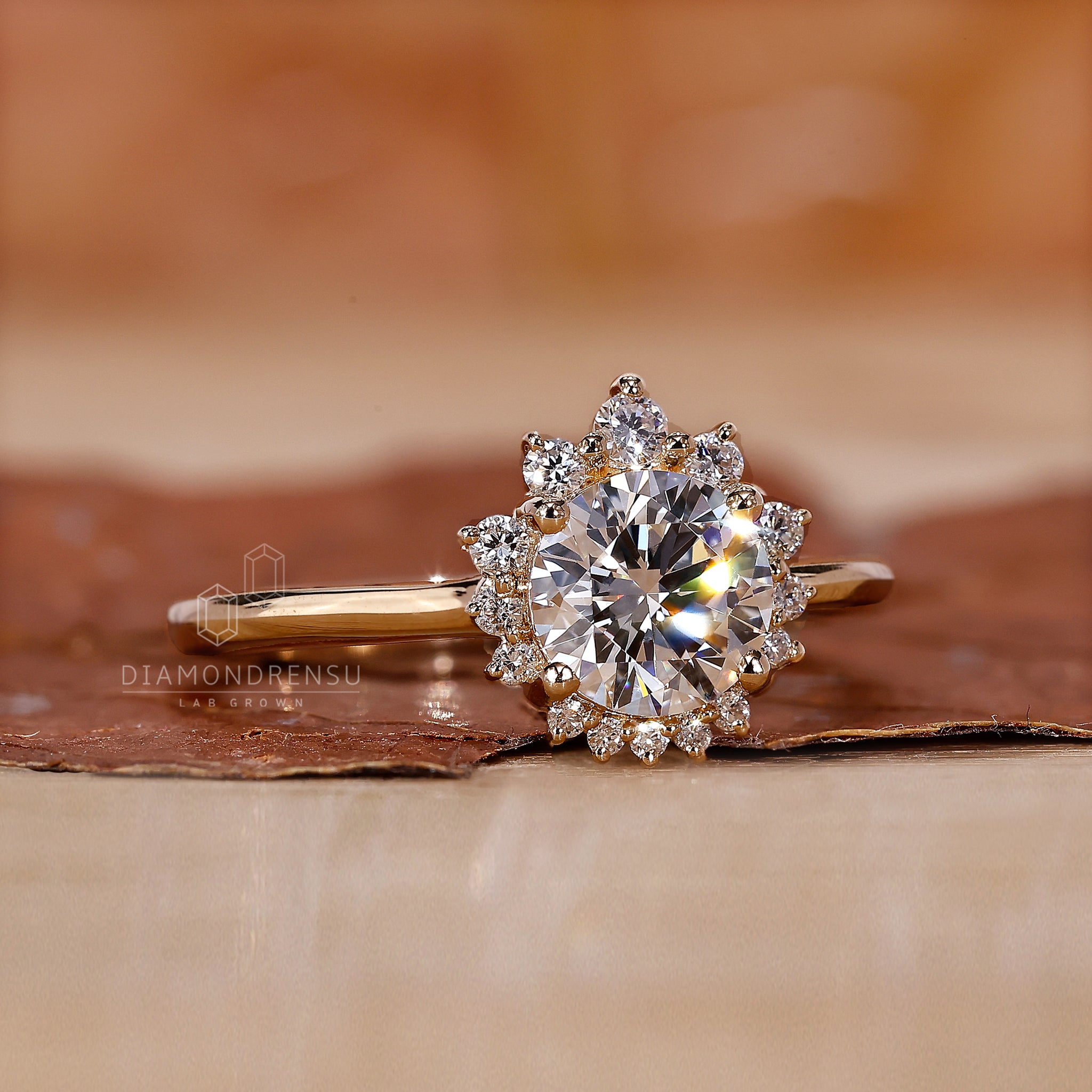 Prong setting featured on unique engagement ring.
