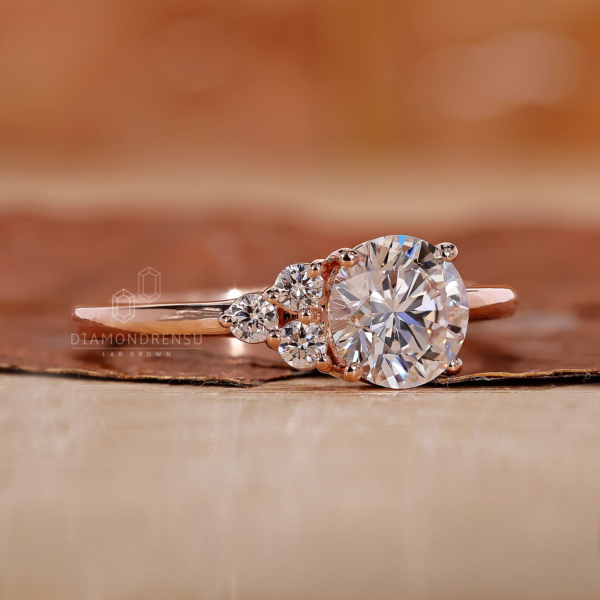 IGI certified diamond in an asymmetrical engagement ring.
