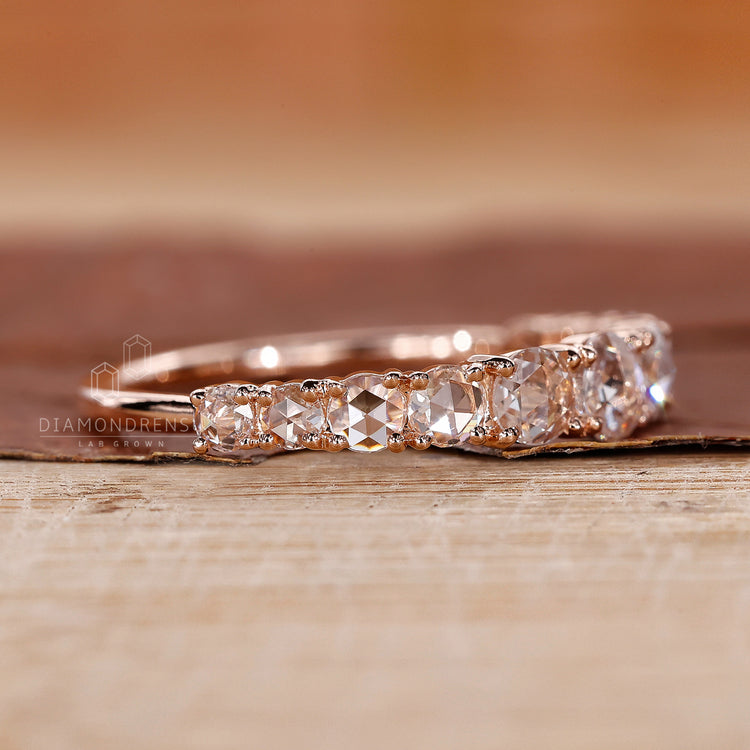 Lab grown rose cut diamond wedding band.
