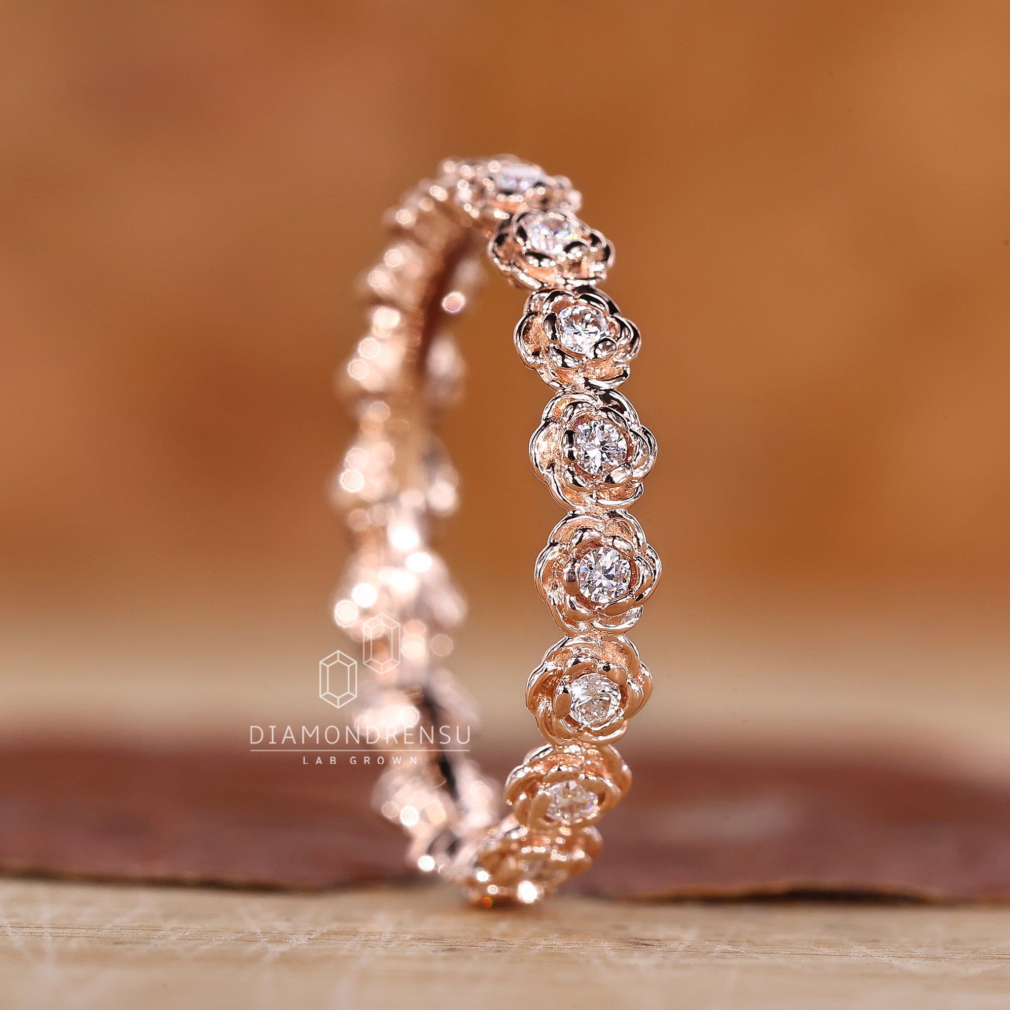 Eternity wedding band with flower style
