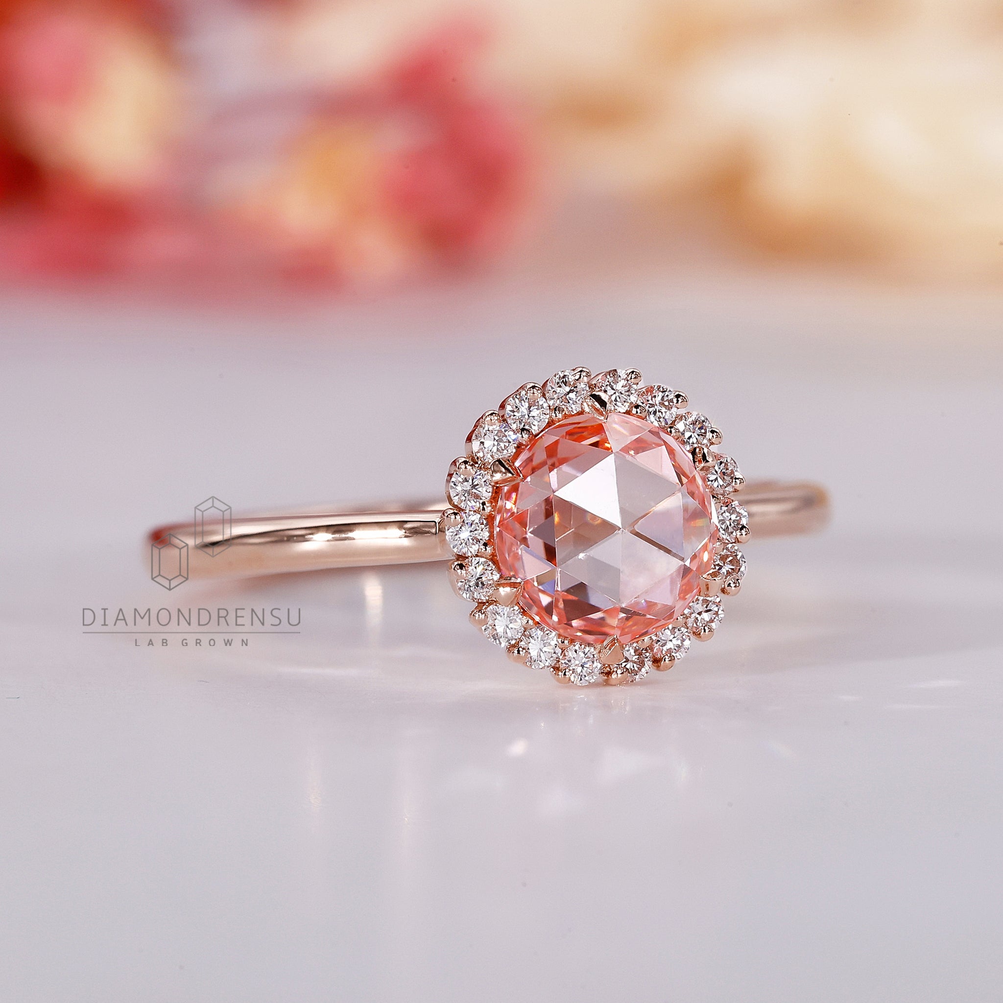Pink diamond ring with rose cut diamond ring
