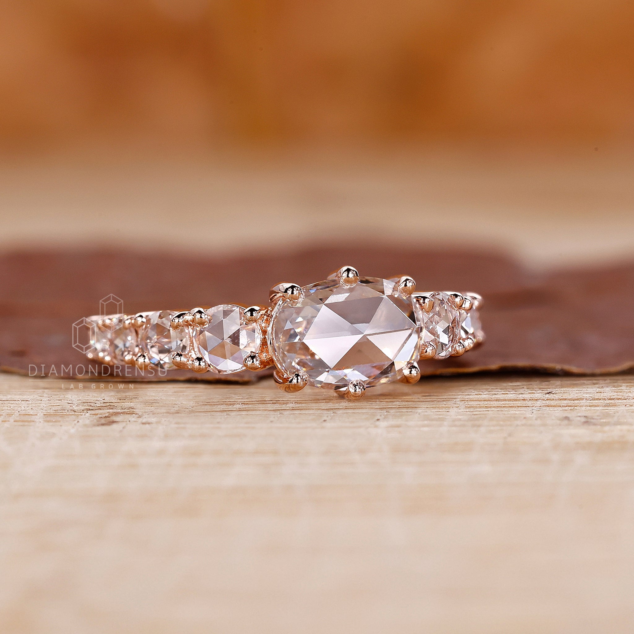 Pave diamond ring with cushion cut diamond ring
