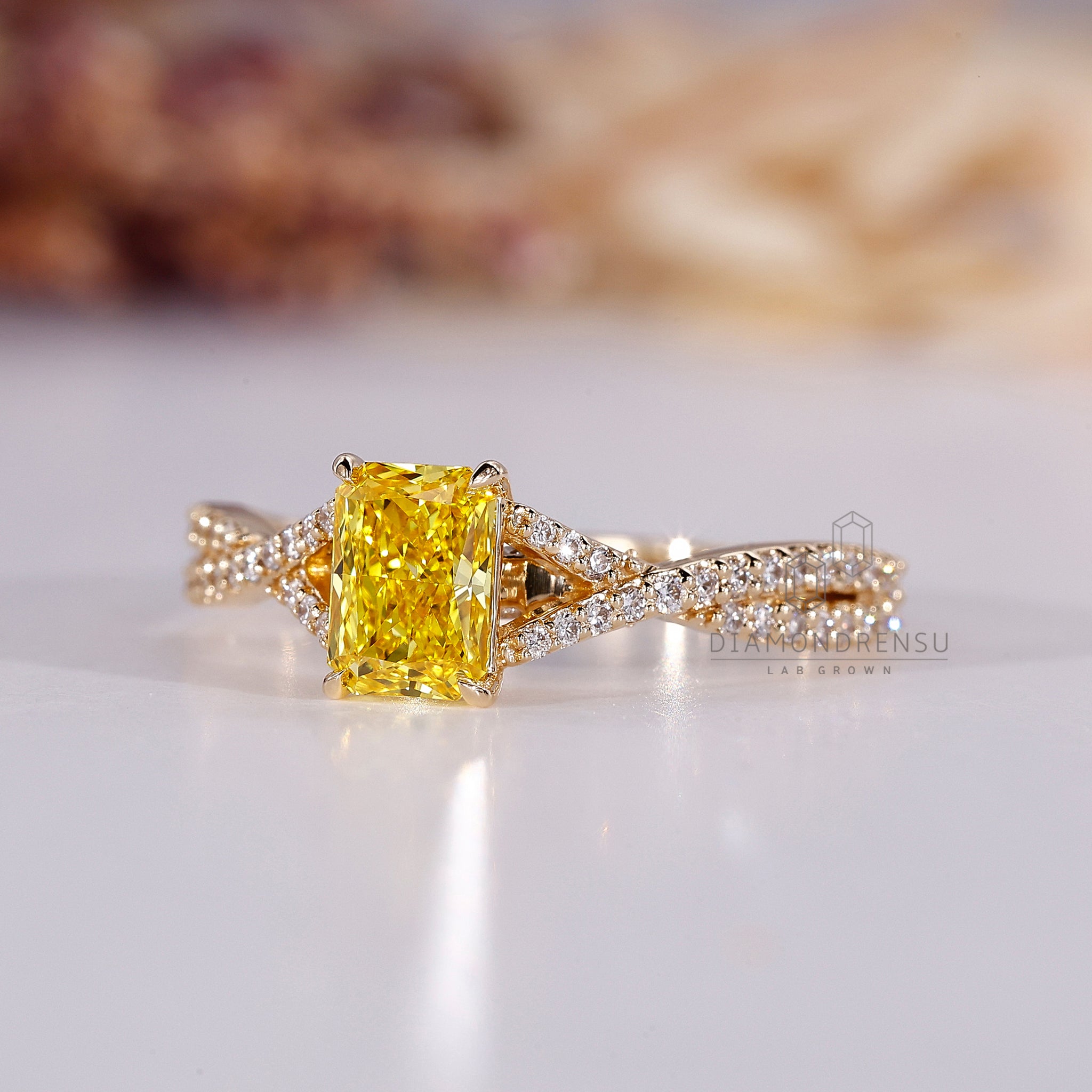 Round diamond ring added with twisted pave ring.
