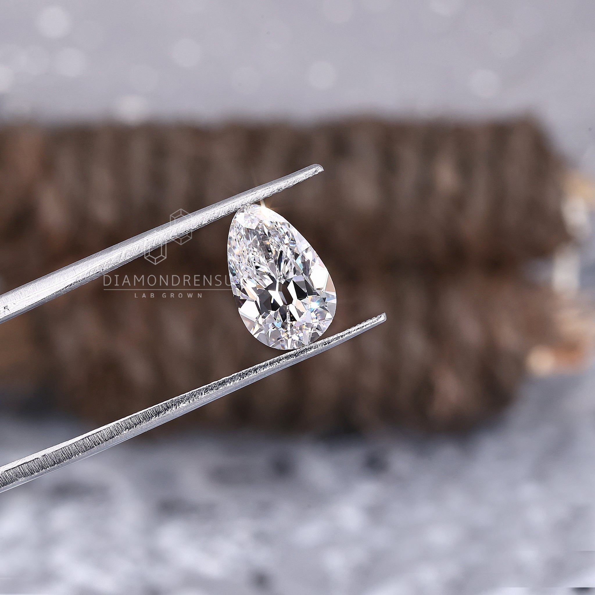 Pear lab grown diamond in a classic old European cut style.
