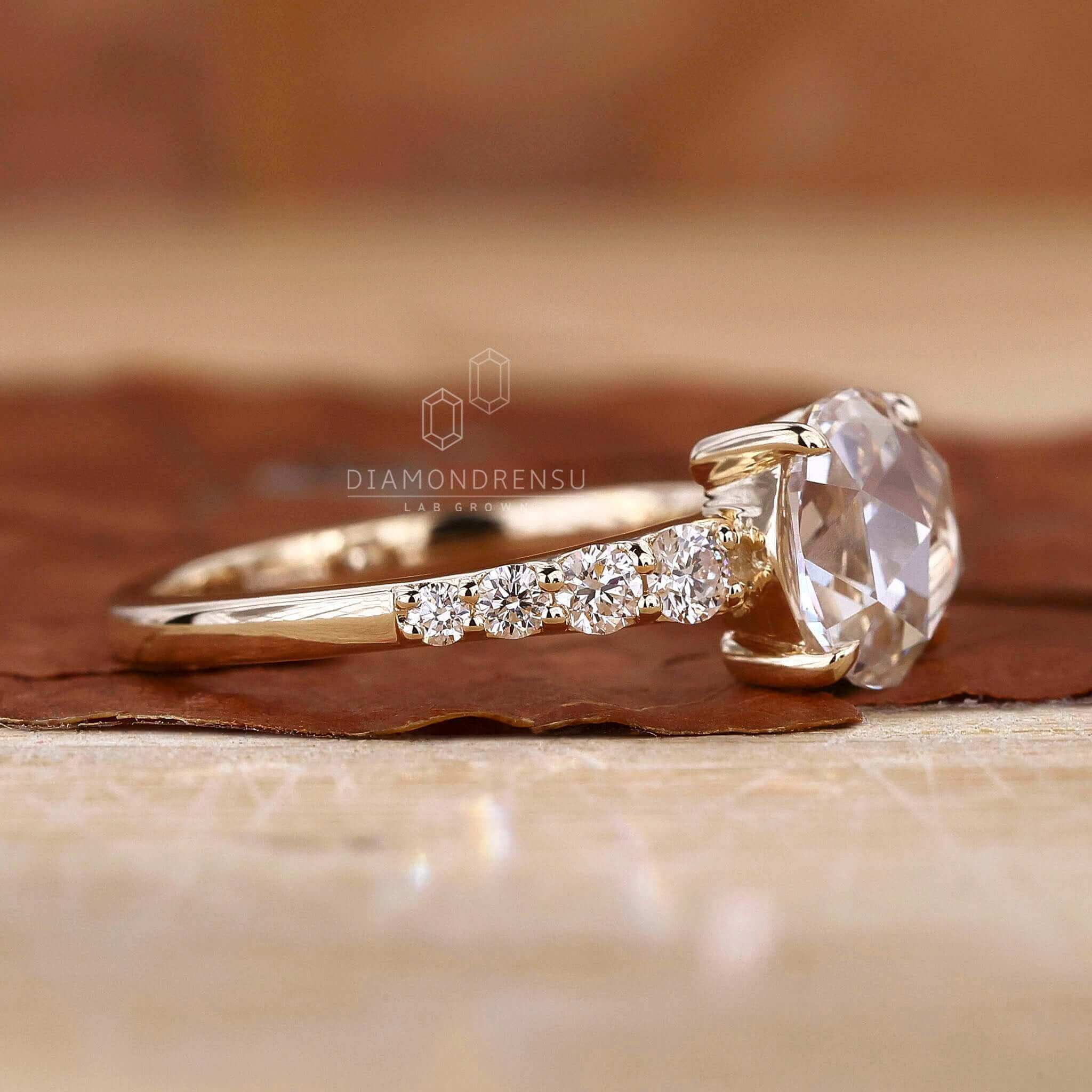 Stunning rose cut diamond ring designed for engagement or as a statement piece.