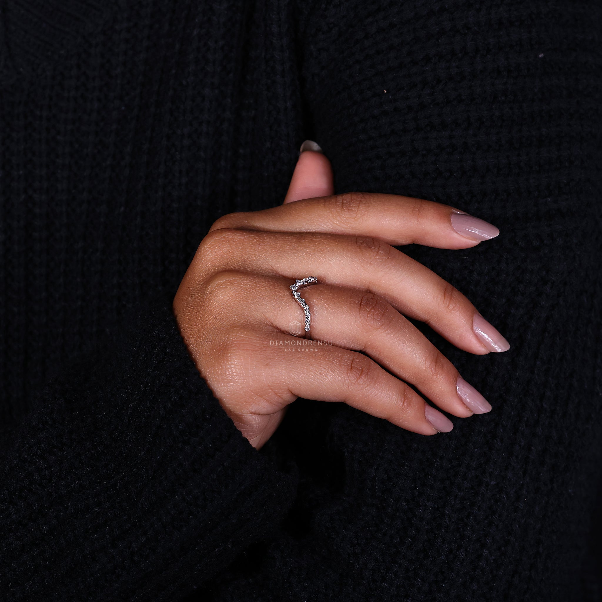 Stackable white gold half eternity band.
