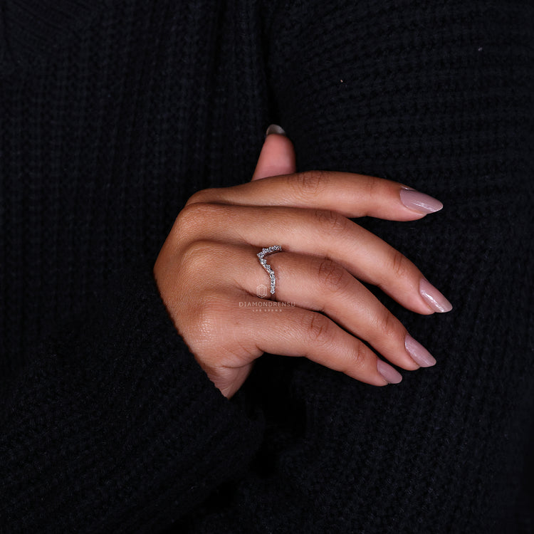 Stackable white gold half eternity band.
