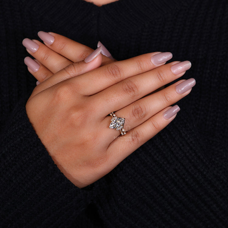 Round diamond wedding band in handmade bridal set with milgrain setting.
