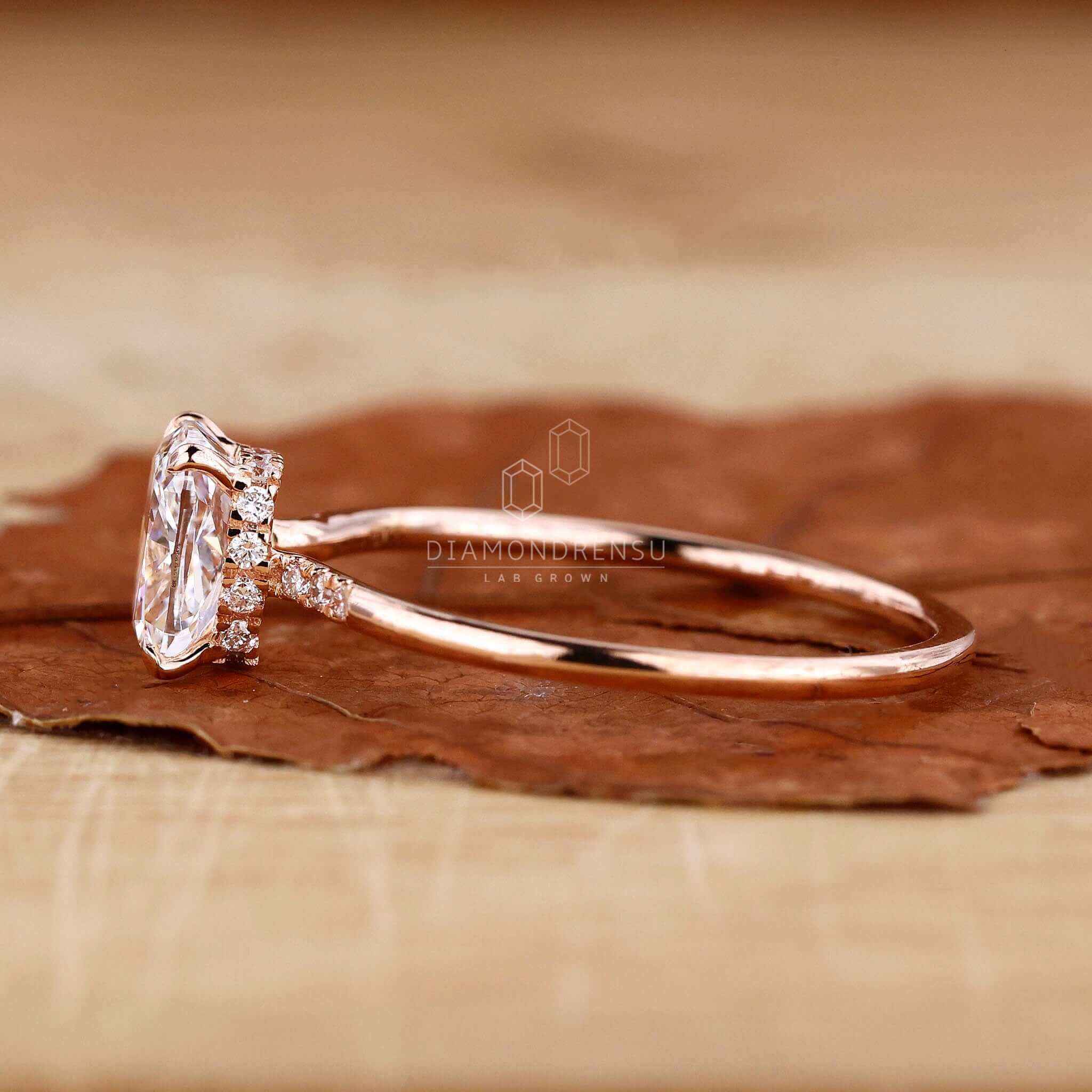 Elongated cushion engagement ring with a timeless and sophisticated style.