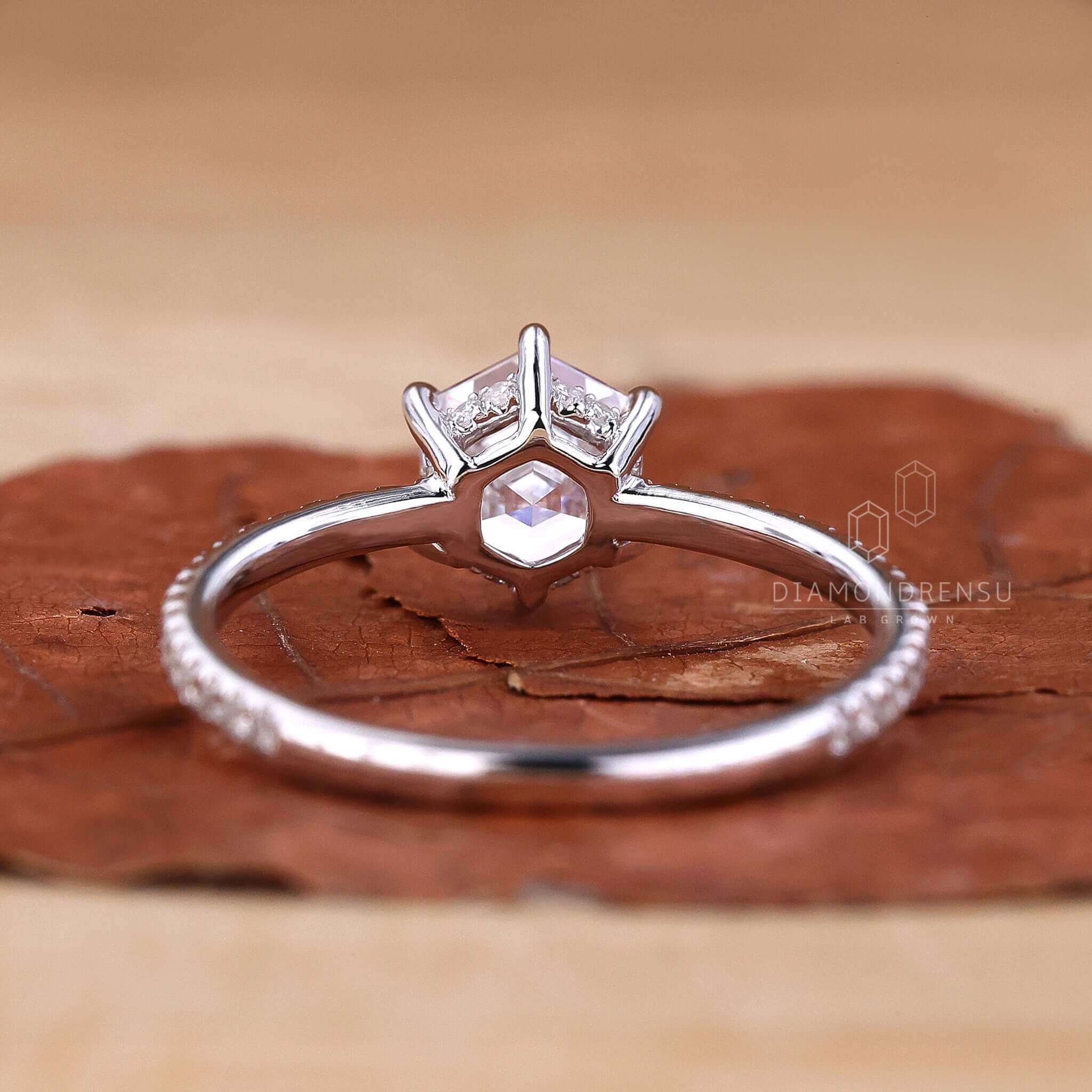 Antique hexagon engagement ring showcasing vintage charm.