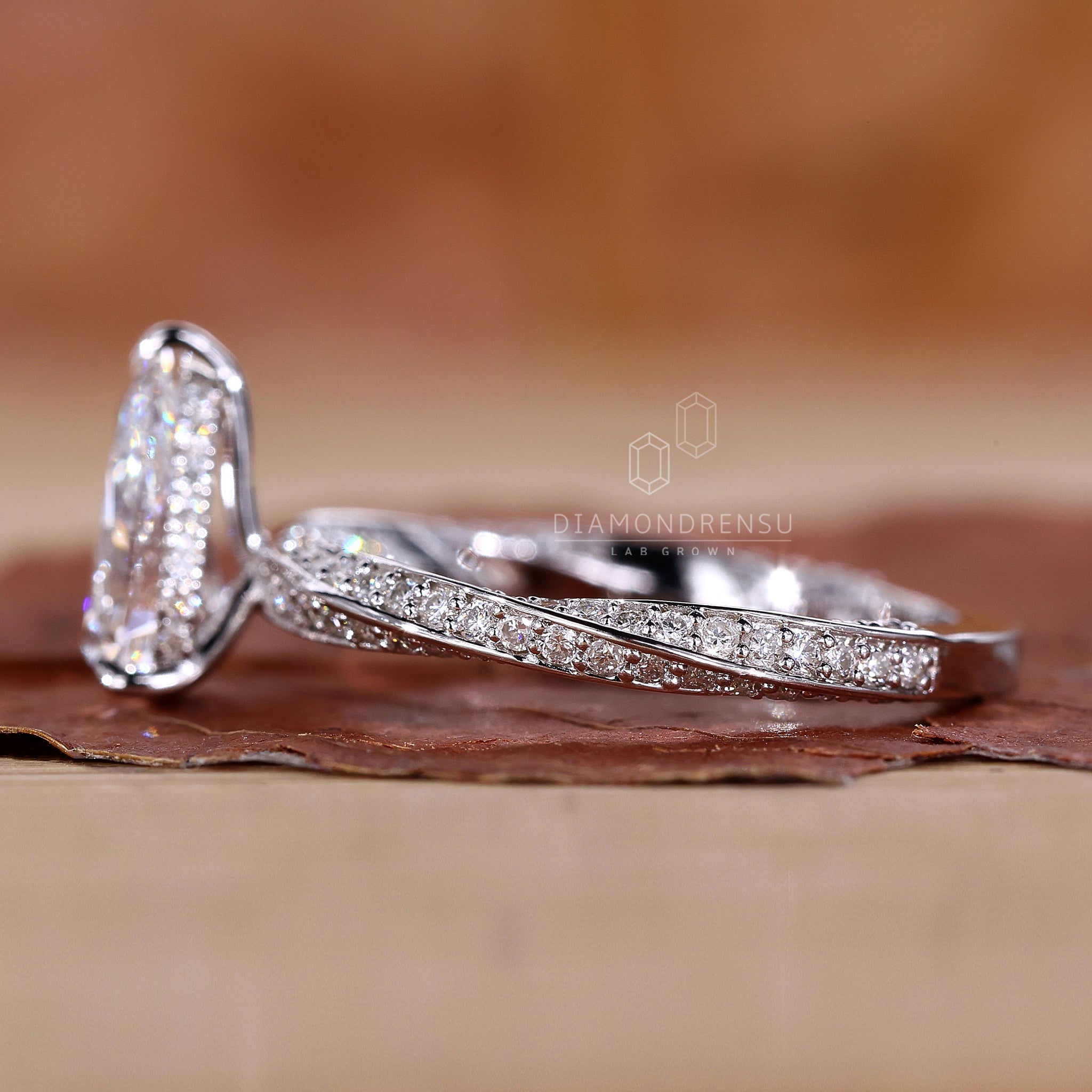 Twisted pave ring with intricate craftsmanship.