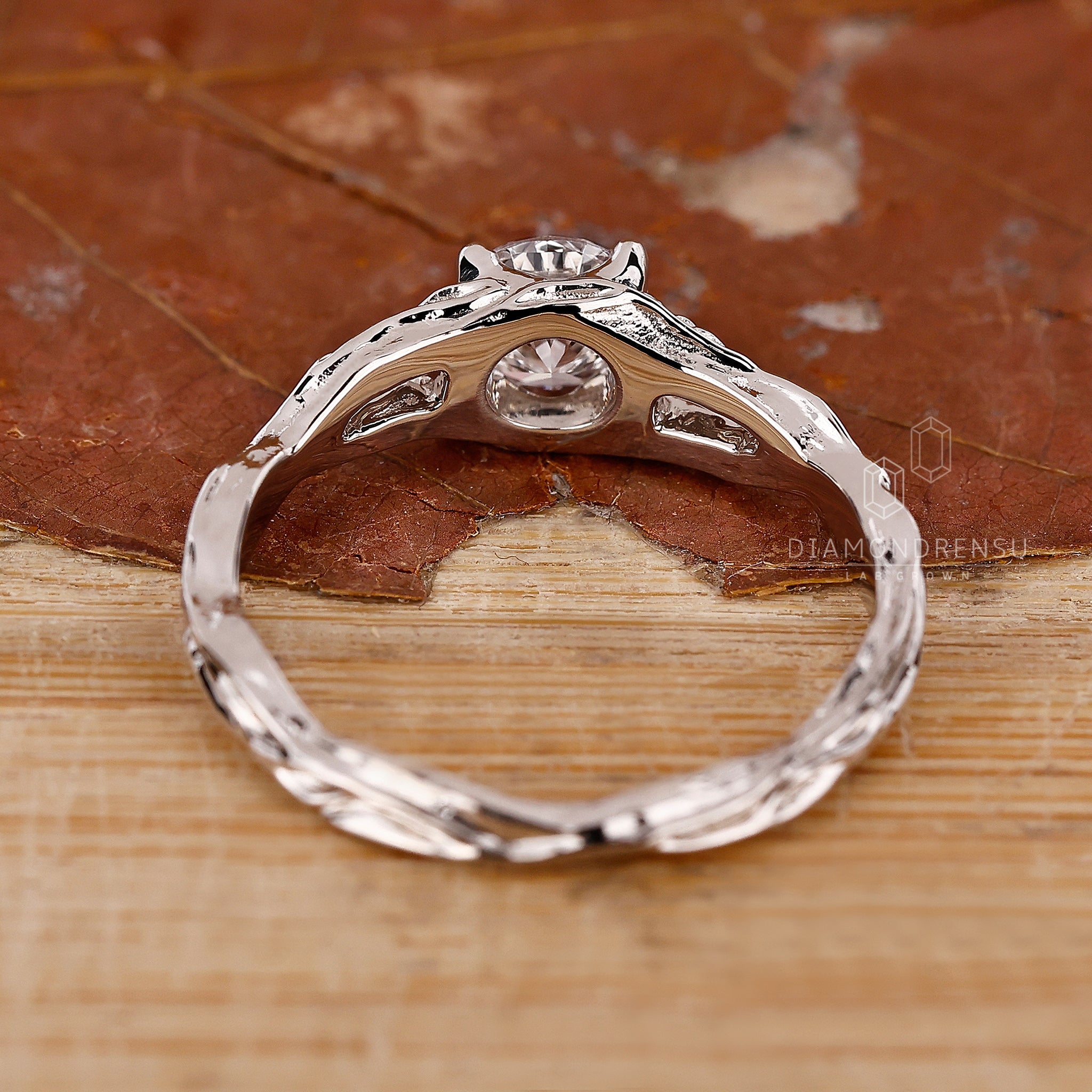 Round Cut Diamond Ring with nature inspired engagement ring
