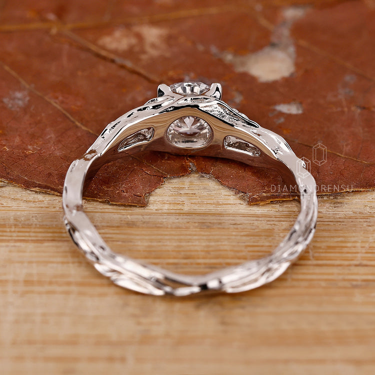 Round Cut Diamond Ring with nature inspired engagement ring

