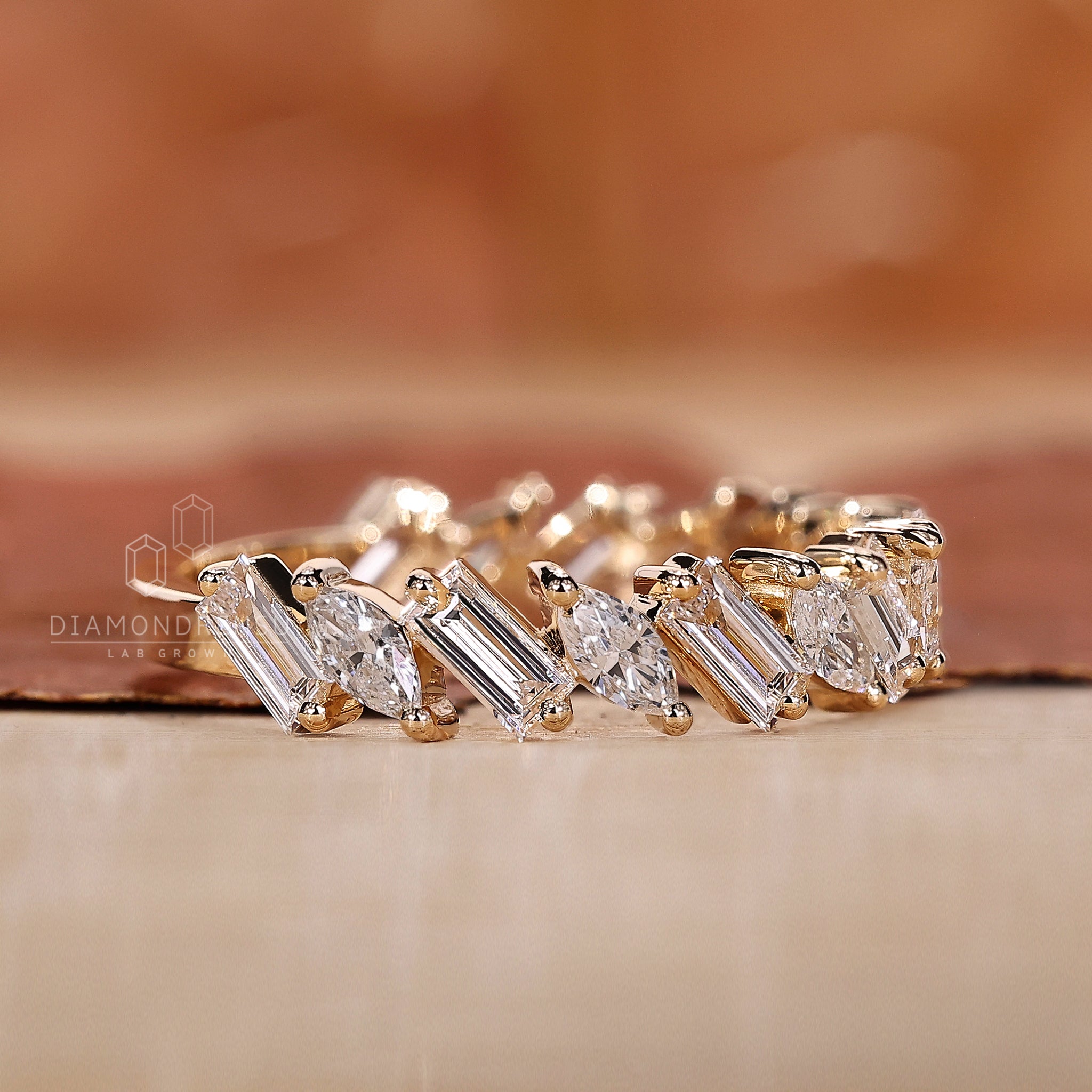 Baguette diamond half eternity wedding band.
