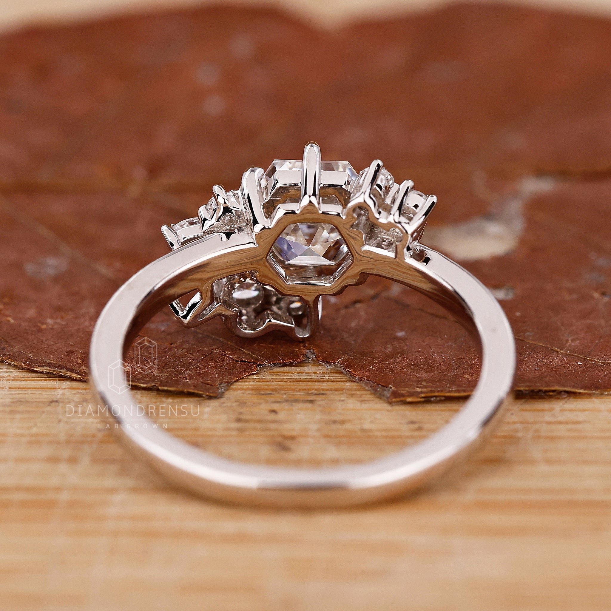Custom engagement ring designed as cluster diamond ring.
