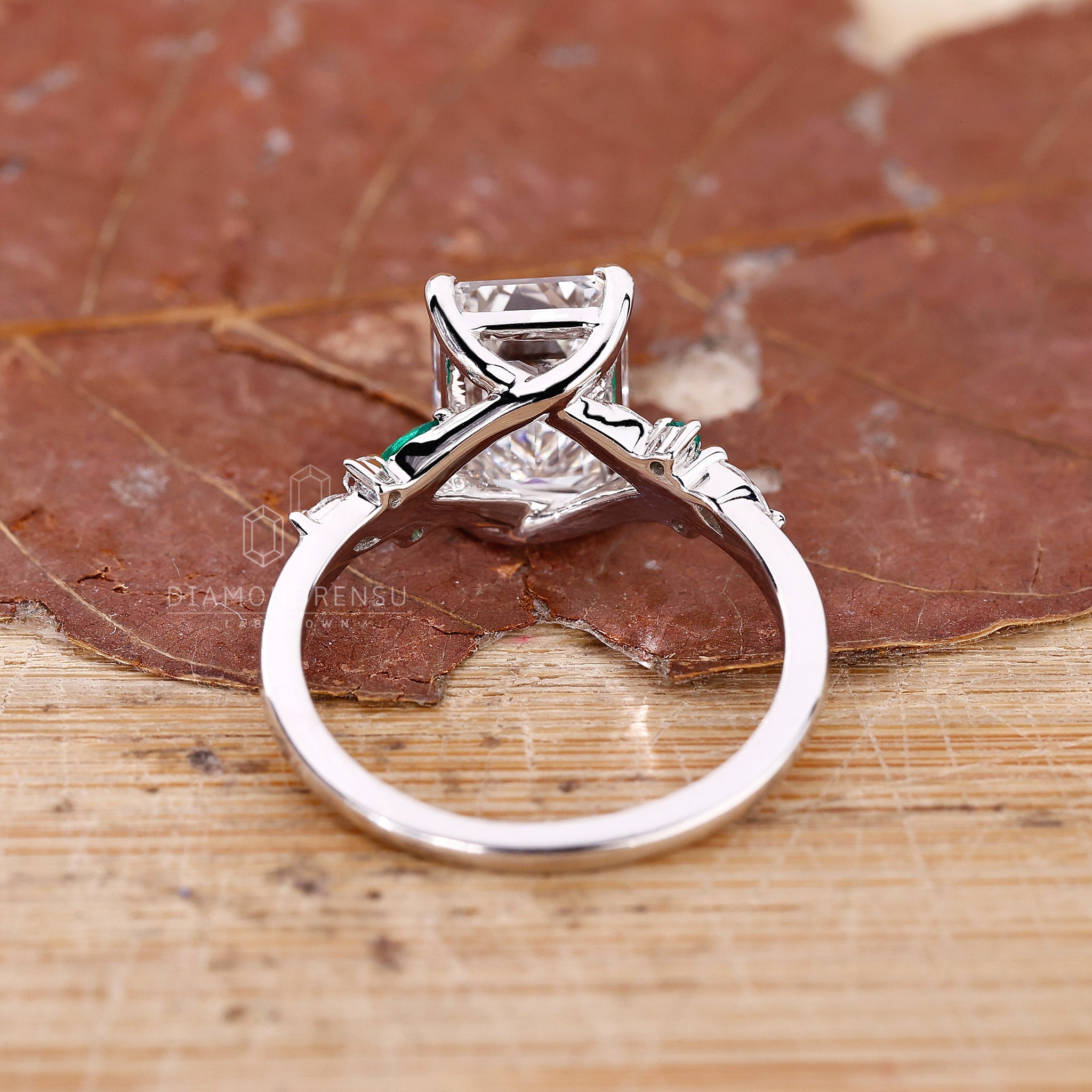Emerald cut diamond ring in handmade jewellery from Diamondrensu UK.
