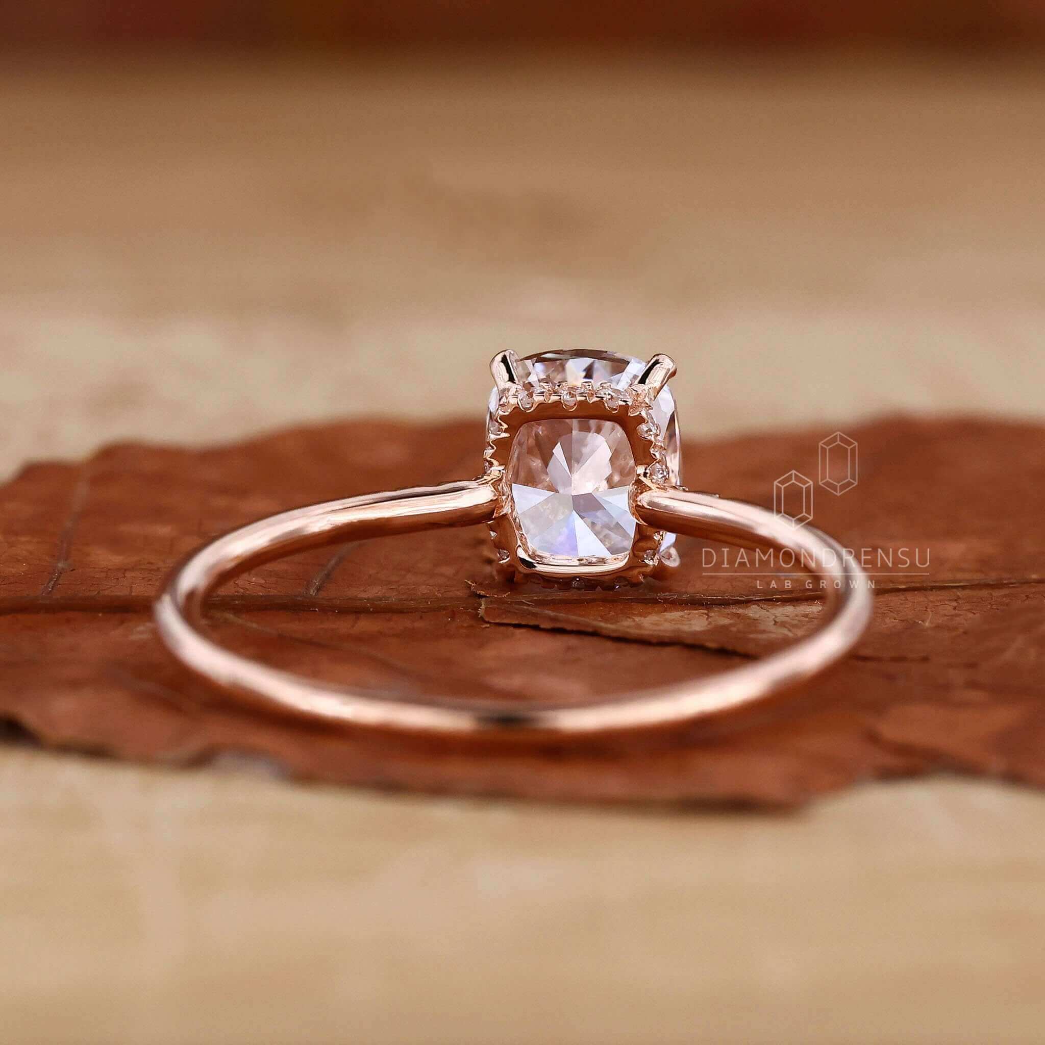 Elongated cushion cut gold ring crafted with precision and elegance.