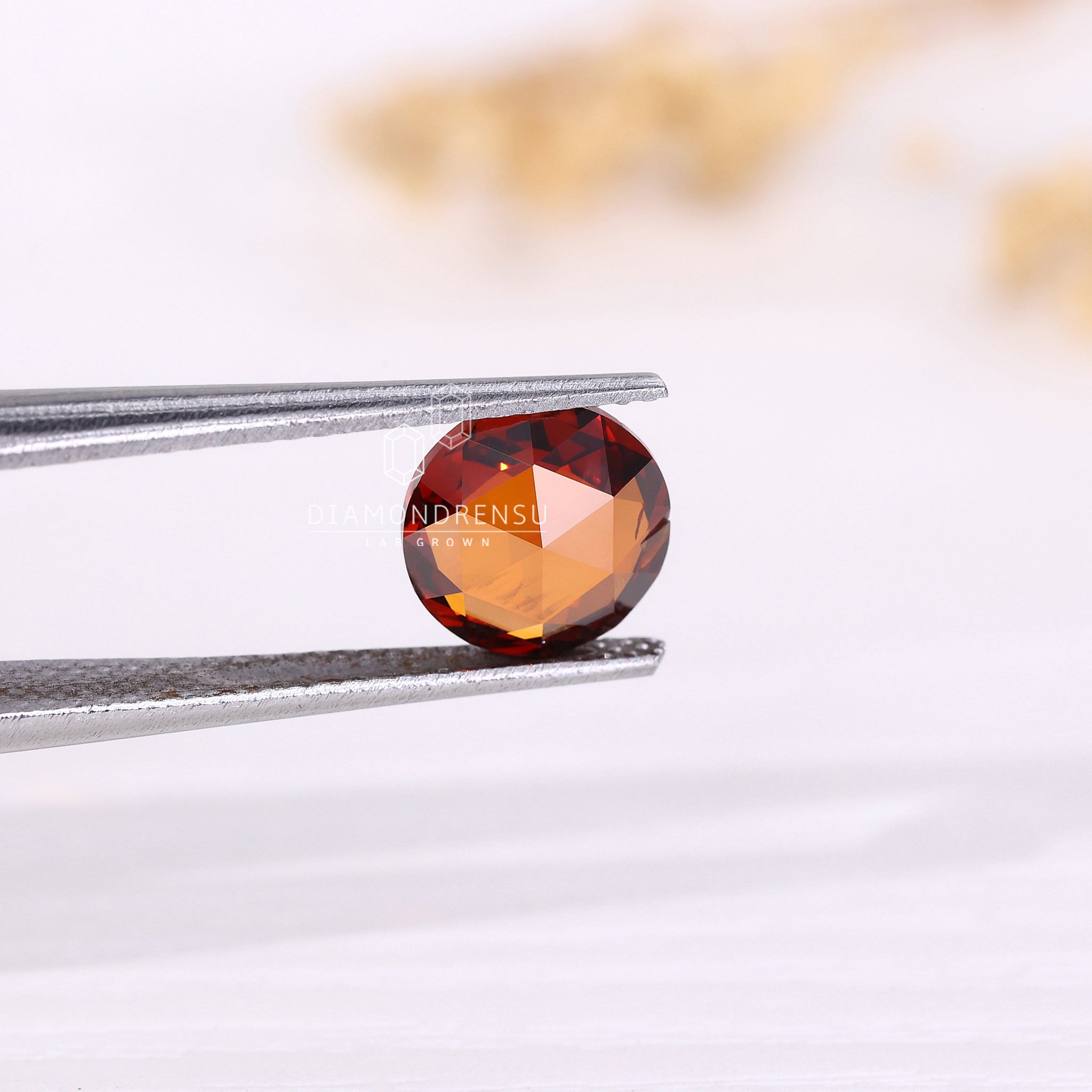 Lab grown diamond loose in 1.38 carat champagne rose cut design.

