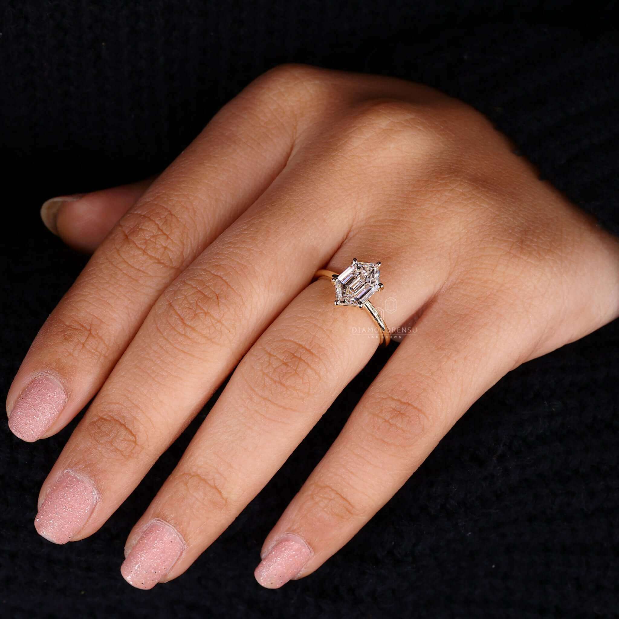 Hexagon diamond ring designed with precision, offering a modern twist to classic jewellery.