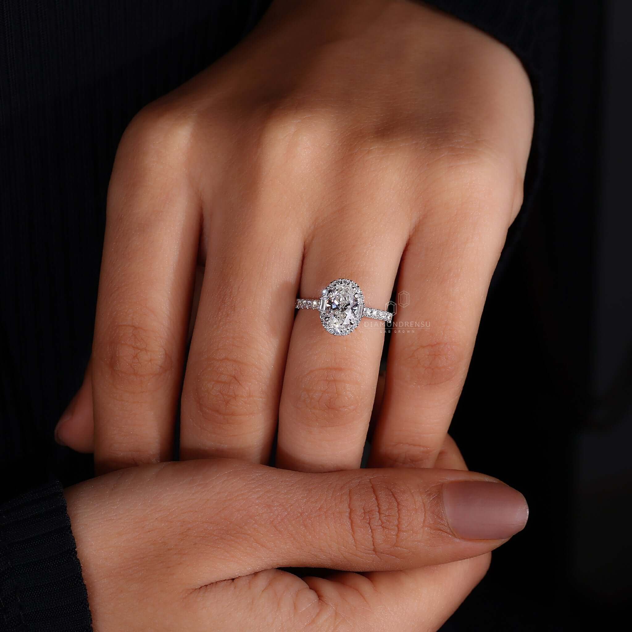 Sophisticated oval cut white gold engagement ring for a memorable proposal.