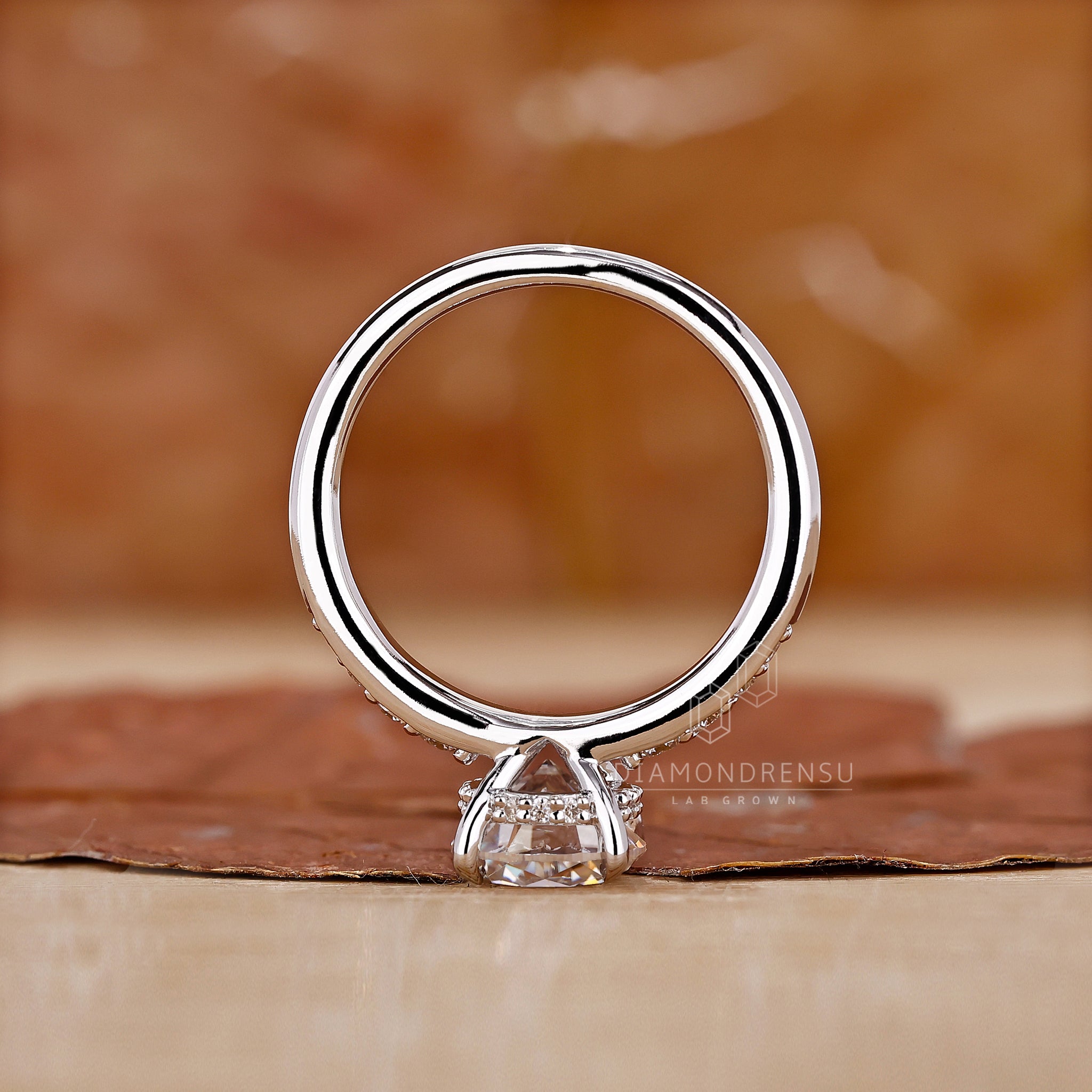 Lab Grown Diamond set in white gold diamond ring.
