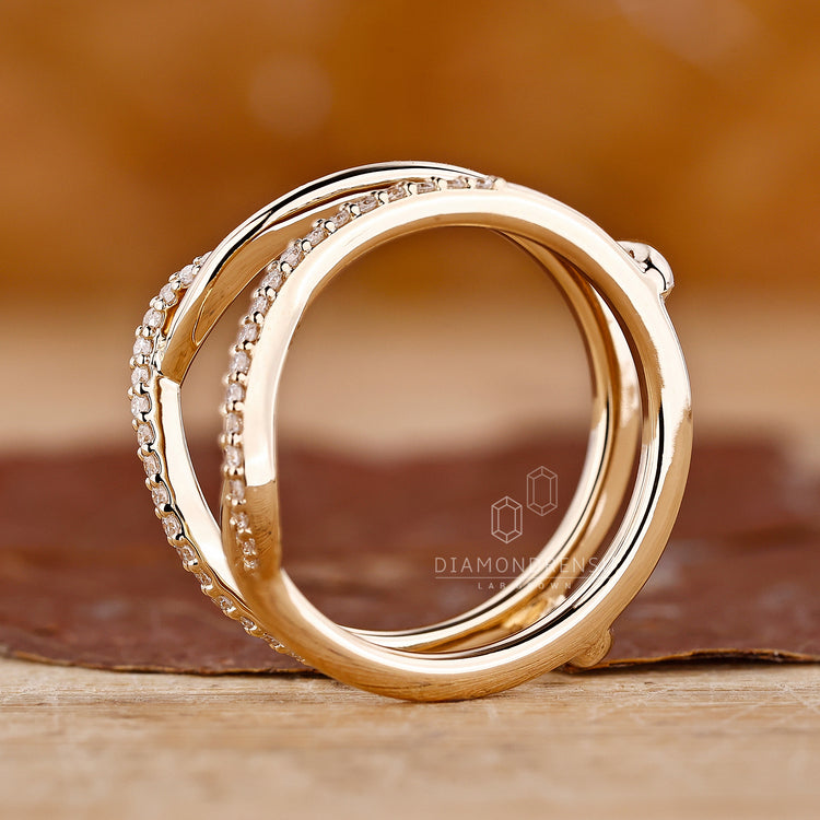 Elegant enhancer ring for engagement ring.
