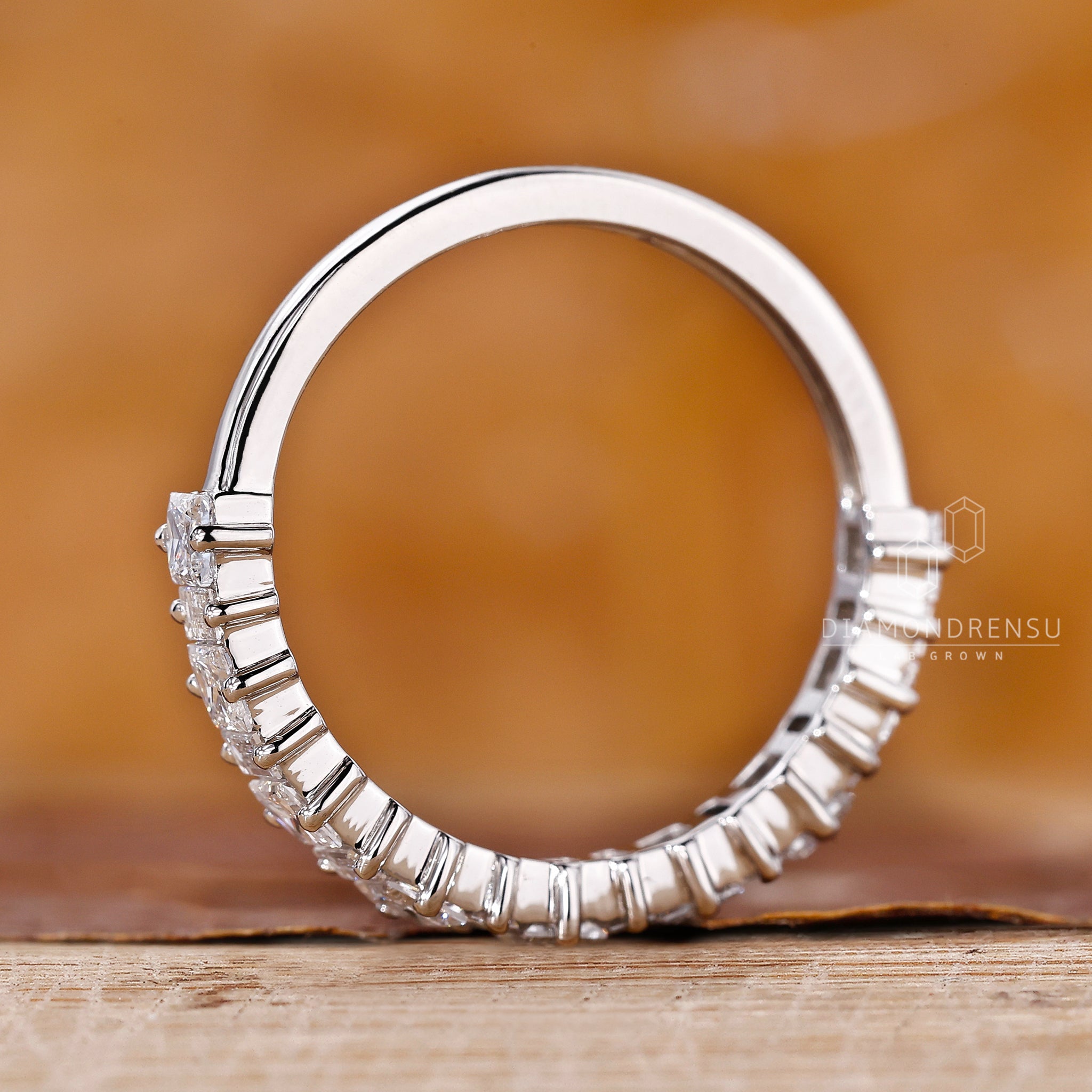 White Gold Wedding Band with princess and baguette diamond
