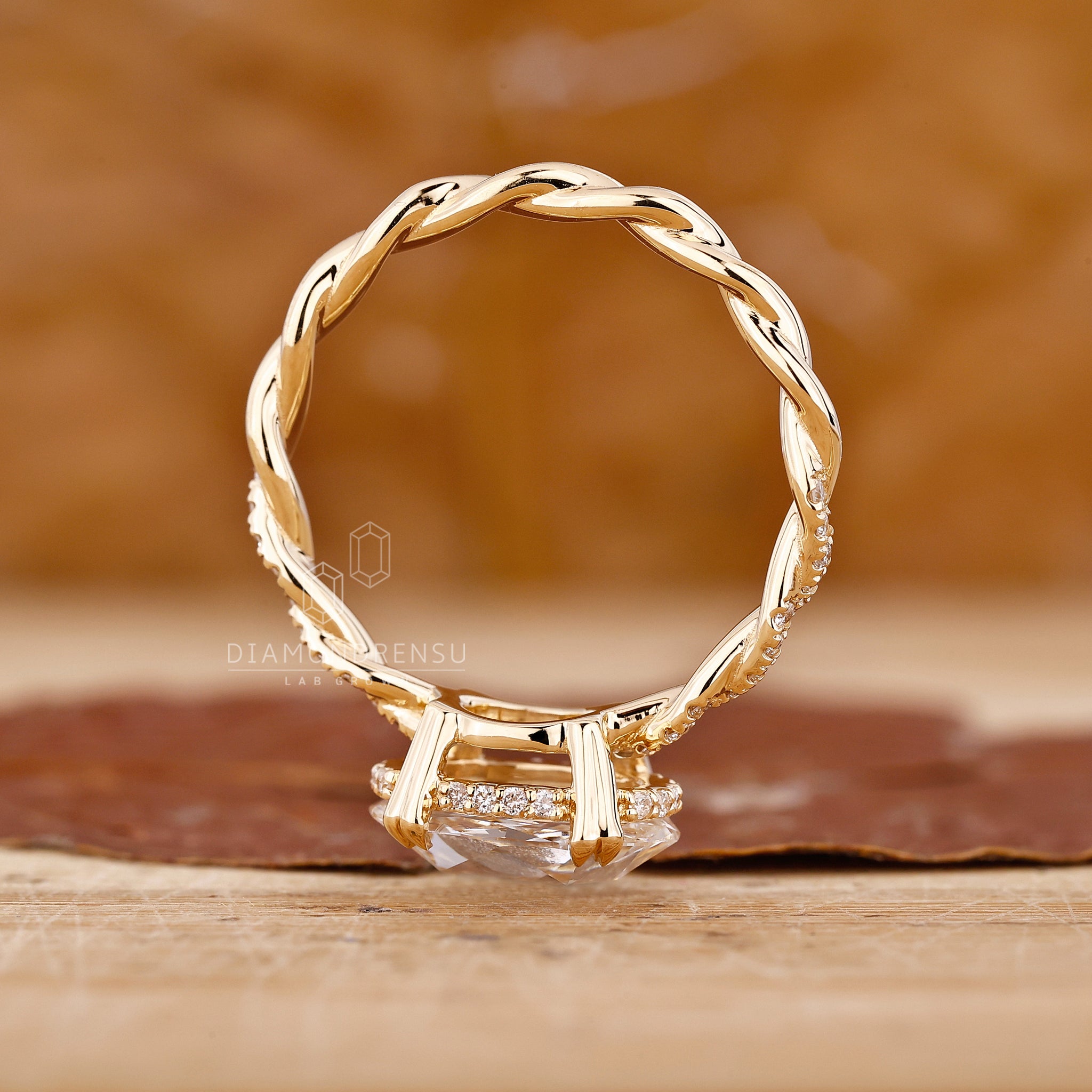 Double claw prong ring with oval engagement ring
